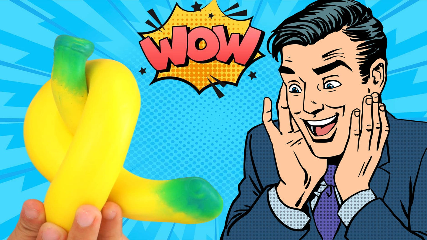 JA-RU Stretchy Banana Toy (12 Fidget Toy Pack) Slow Rising Squishy Fake Banana for Kids. Sand Filled Stress Relief Toy. Gag Gift. Fruit Themed Party Supplies. 3340-12p