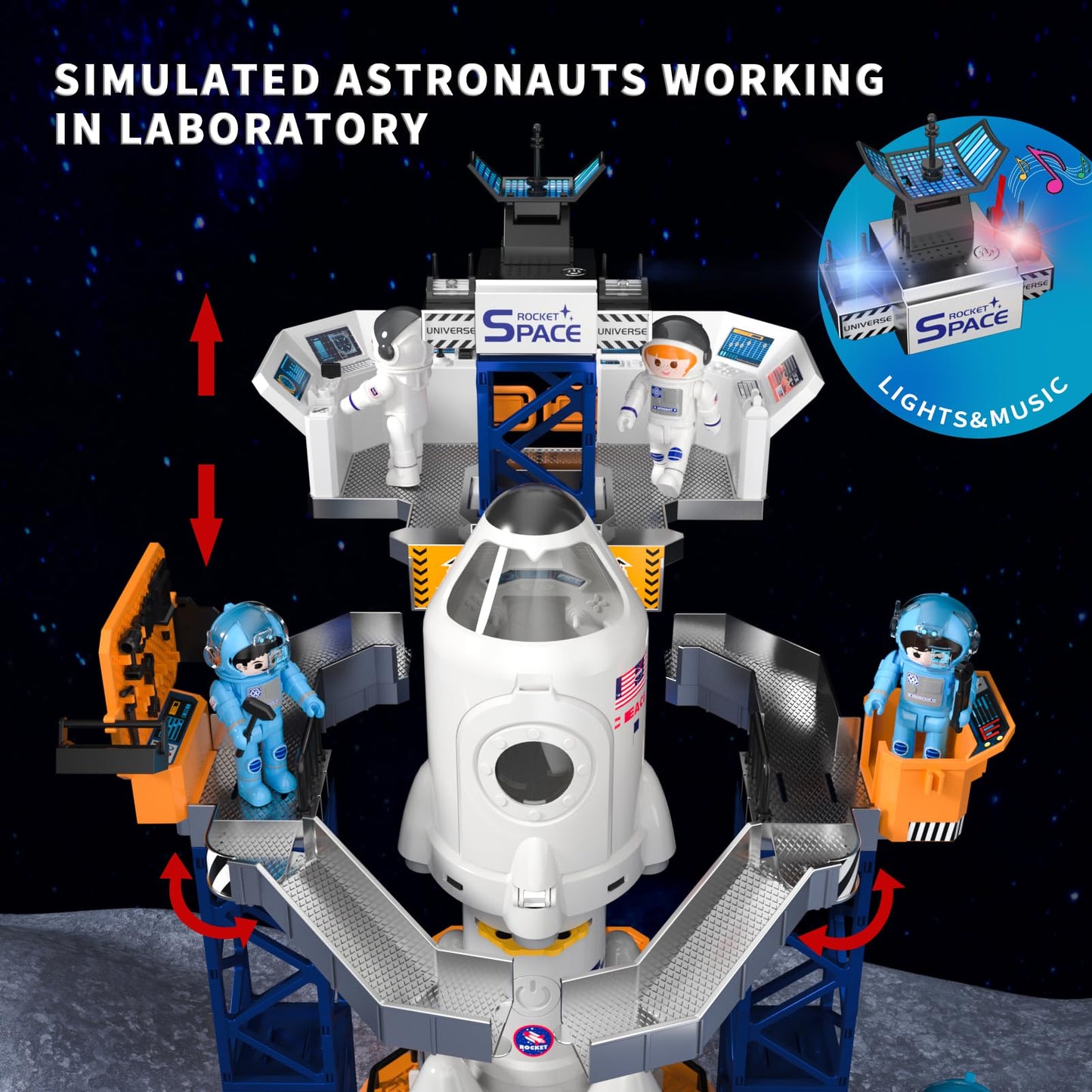 Rocket Launcher Space Shuttle Toys for Kids Boys Age 3 4 5 6 7 8 9 Years Old, 2-in-1 STEM Building Aerospace Toys with Rocket Launcher for Indoor Outdoor, Rocket Spaceship Birthday Gift for Boys Girls