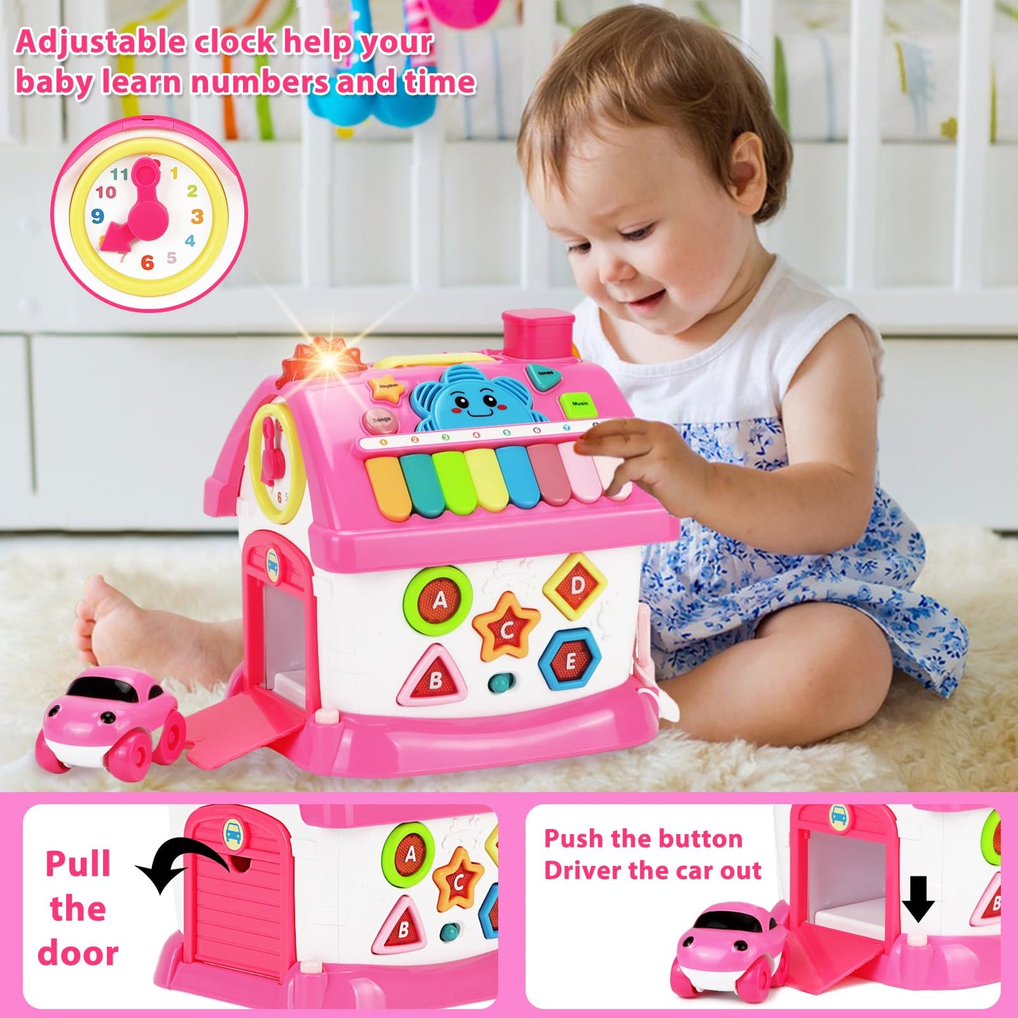 Aitbay Toys for 1 Year Old Girl Gifts: Baby Musical Toys 12-18 Months 8-in-1 Multi-Functional House - Montessori Educational Toys for Toddlers 1-3 - First Christmas 1st Birthday Gifts