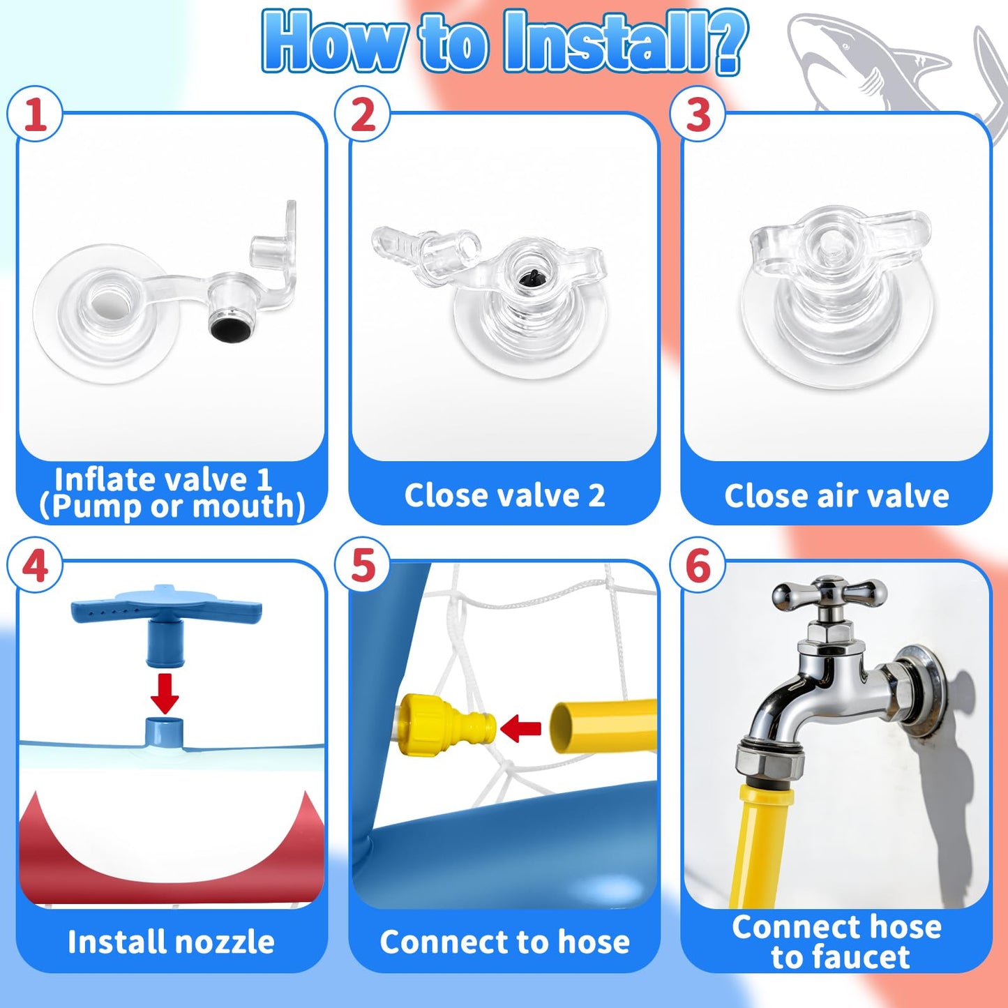Intoypad Water Sprinkler Football Toys, Inflatable Shark Soccer Goal with Football for Pool Backyard Outdoor Play, Summer Water Games Outside Yard Pool Toys for Boys Girls Kids Ages 3-8