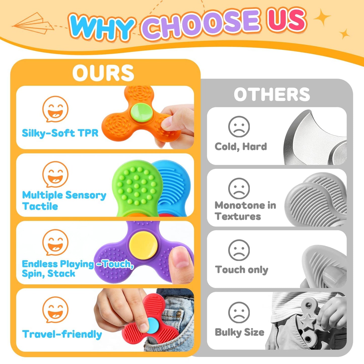24 Pack Sensory Fidget Toys for Kids in Bulk, Mini Fidget Spinners for Adults with Autism ADHD, Quiet Classroom Prize Autism Toys Stress Relief Fidgets Desk Office Toys