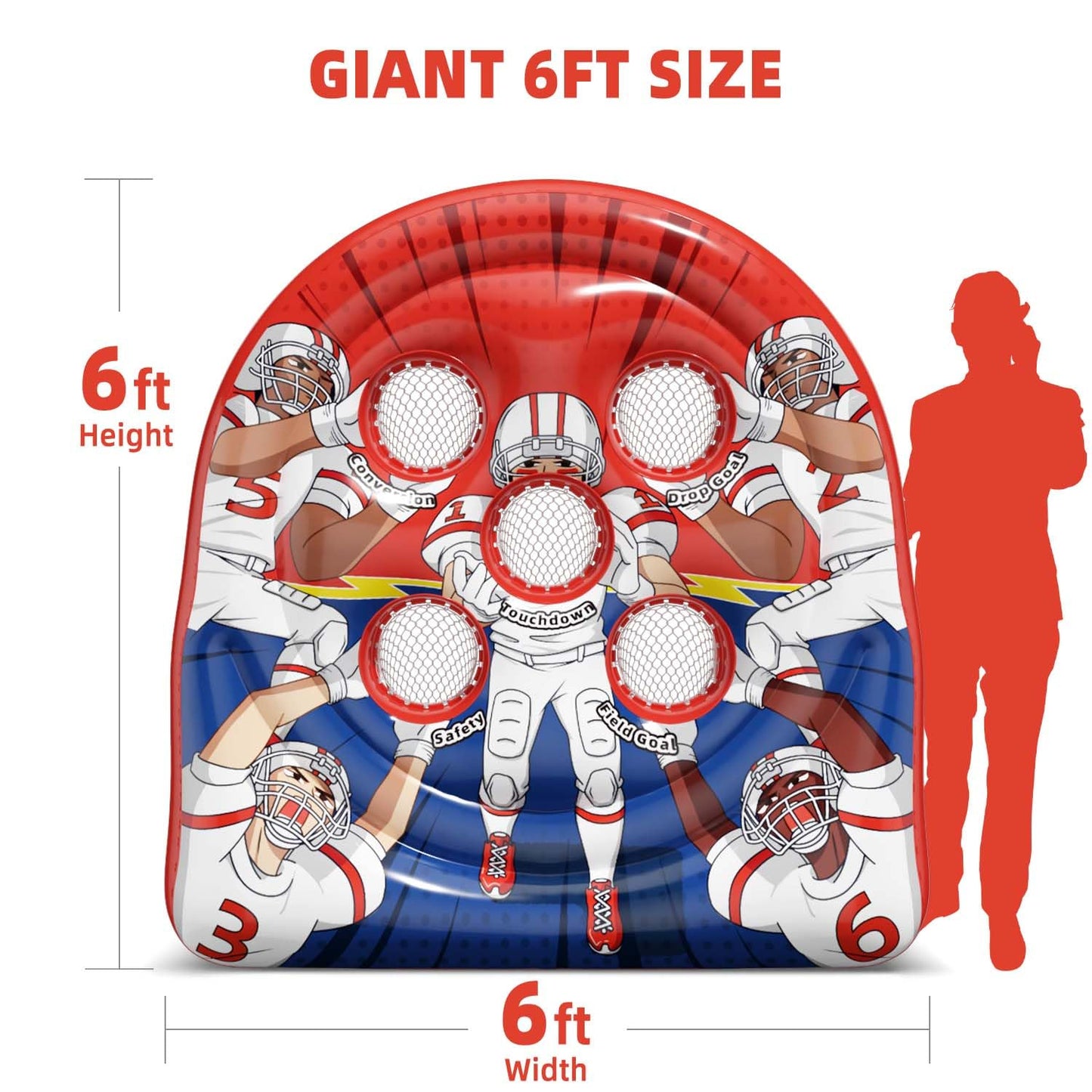 6FT Giant Inflatable Football Target Toss Game - Fun Indoor & Outdoor Yard Games for Kids & Adults, Football Party Throwing Games, Carnival Games, Camping & Tailgate Lawn Activities