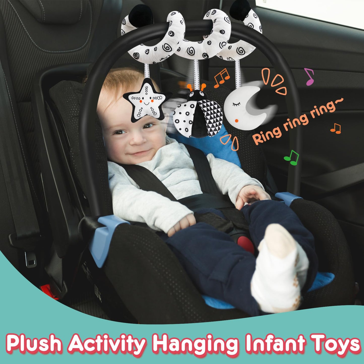GKDOMS Baby Spiral Hanging Stroller and Car Seat Toys Black and White High Contrast Sensory Toy Newborn Plush Activity Toys Party Favors Quality Baby Shower Valentine's Gifts