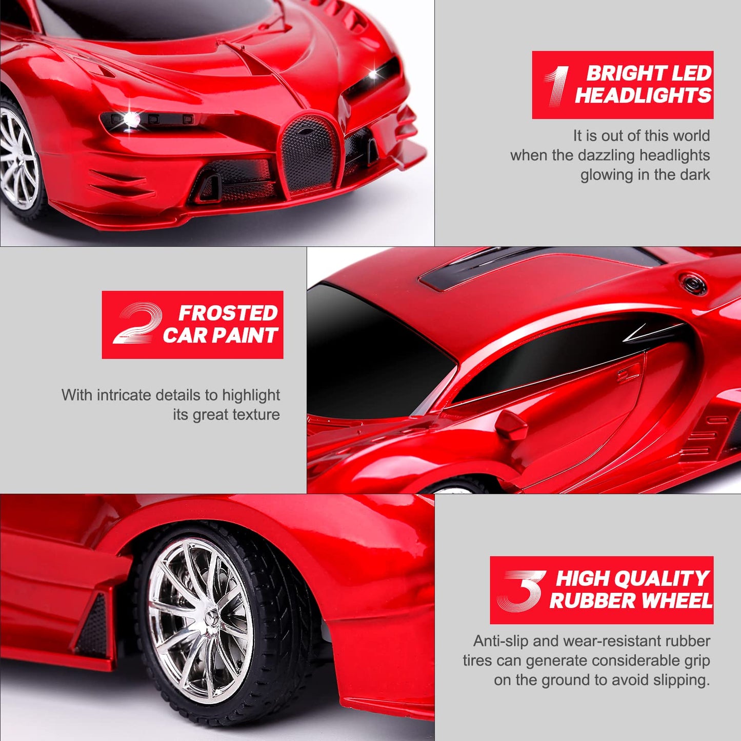 KULARIWORLD Remote Control Car Rechargeable High Speed 1/18 RC Cars Toys for Boys Girls Vehicle Racing Hobby with Headlight Christmas Birthday Gifts for Kids (Red)