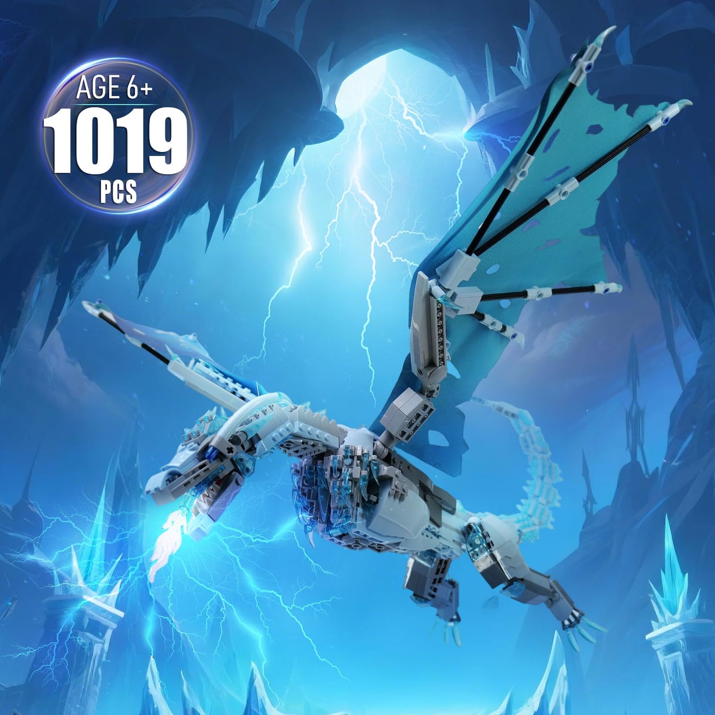 QFJ Ideas Ice Dragon Building Set，Compatible with Mainstream Brands Adults Collectible MOC Dragon Model STEM Toy for GOT Fans Home Decor,Creative Gift for Kids Boys & Girls 8-16 (1019 PCS)