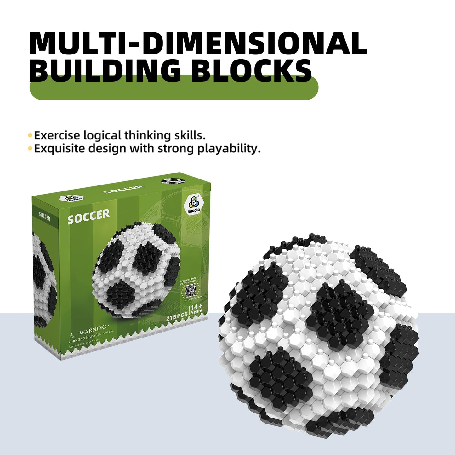 KADELE Fun Soccer Building Set 215 Pieces, Extremely Challenging STEM Building Blocks Decor for Adults Kids, Micro 3D Educational Toys for Boys Girls Ages 14 and Above