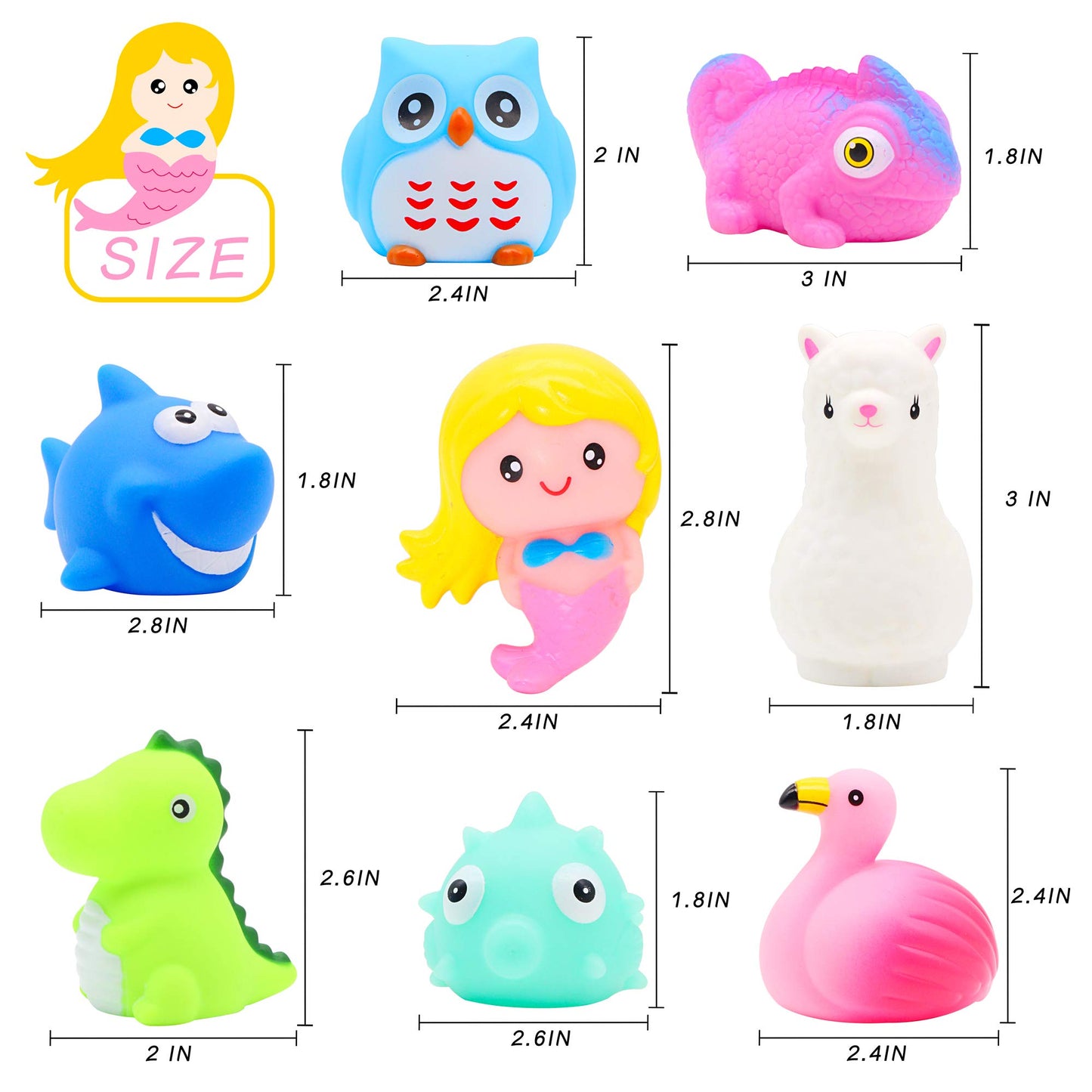 yoliyogo Animal Bath Toy Floating Auto Flashing Early Learning Toy Package with 8 Pcs Dinosaur Shark Flamingo Mermaid Etc Bathtub Shower Set Gift for Kids&Pets
