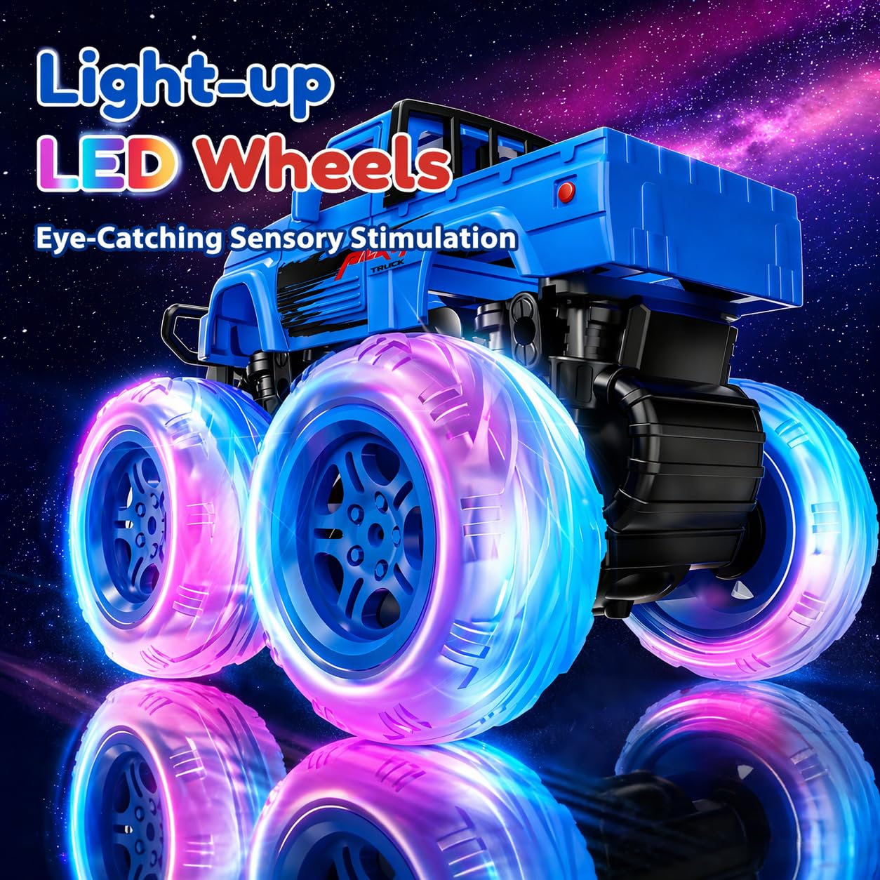 SEPHIX Monster Truck Toys for Toddler Boys Gift:2 Pack Trucks for Boys Age 2-4, Light-Up Wheels Monster Trucks for Kids Ages 4-8,Pull Back Cars for 3+ Year Old Girls,Birthday Gifts for 3 Year Old Boy