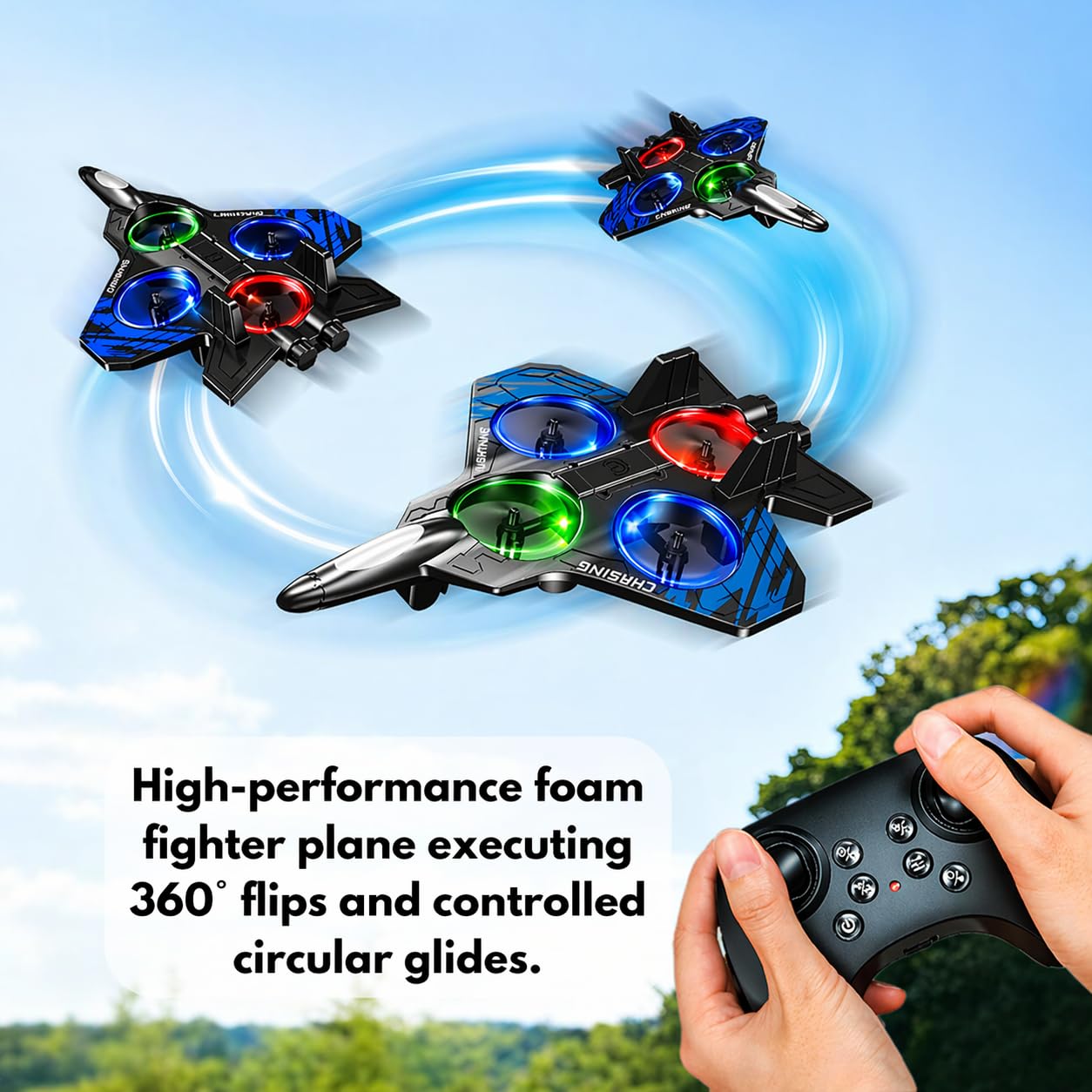PRIMEX PRO Foam Remote Control Airplanes RC Plane for Kids Adults Beginners, RC Airplane Fighter Jet with Light, 360° Flip Fighter Jet Toys, Stunt Roll, Airplane Toy Gifts for Boys Ages 6-18