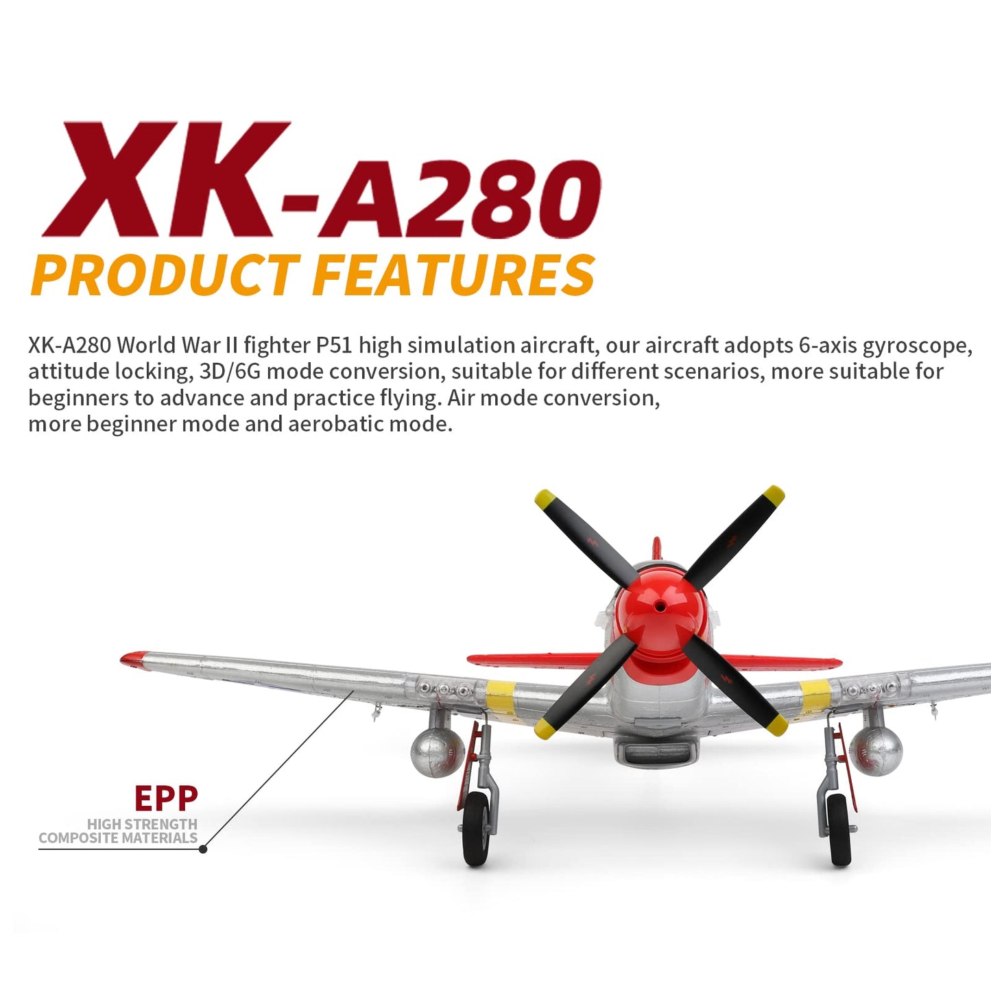 GoolRC WLtoys XK A280 RC Airplane, 2.4GHz 4 Channel Brushless Remote Control Plane for Adults, RC Aircraft Fighter with 6-Axis Gyro, 3D/6G Mode and LED Searchlight, Easy to Fly for Beginners
