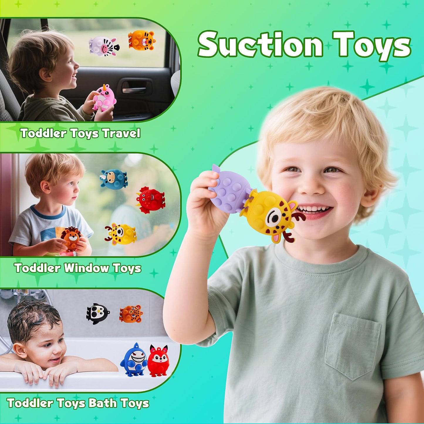 24 PCS Party Favors for Kids, Silicone Animal Pop Fidget Toys with Suction, Birthday Gifts for Boy Girls, Treasure Box Toys, Goodie Bag Stuffers, Prizes for Kids, Pinata Stuffers