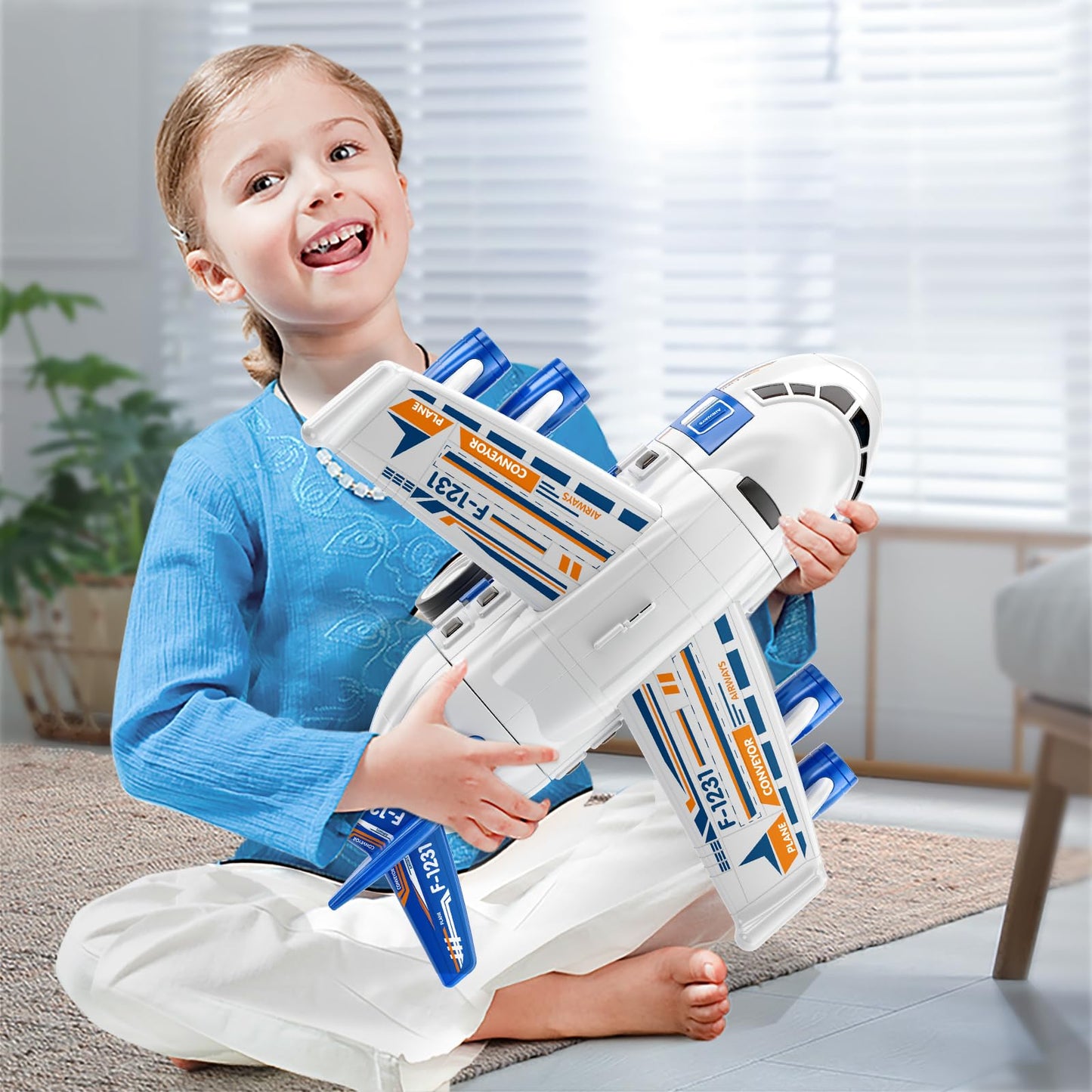 DULONIME Airplane Toys for Toddlers 3-5 - Car Race Tracks for Kids Ages 4-8 with 8 Small Car Toys, Educational Toys for Kids Ages 4-8, Birthday Gifts for Boys 3-5, Birthday Gifts for Boys Girls 4-7