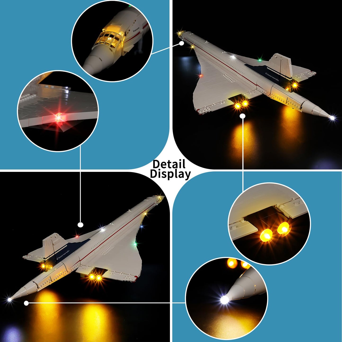 BrickSoul Light Up Kit Compatible with Lego Concorde Model Aircraft 10318 Building Set, Upgrade Wired Dimmable Lighting Accessories for Lego Fans, Not Included 10318 Model