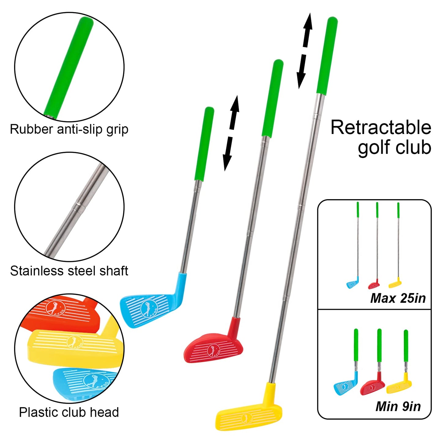 Liberry Toddler Golf Set, Retractable Toy Golf Clubs for Kids Ages 2 3 4 5, Indoor and Outdoor Sports Games Birthday Gift for Boys Girls