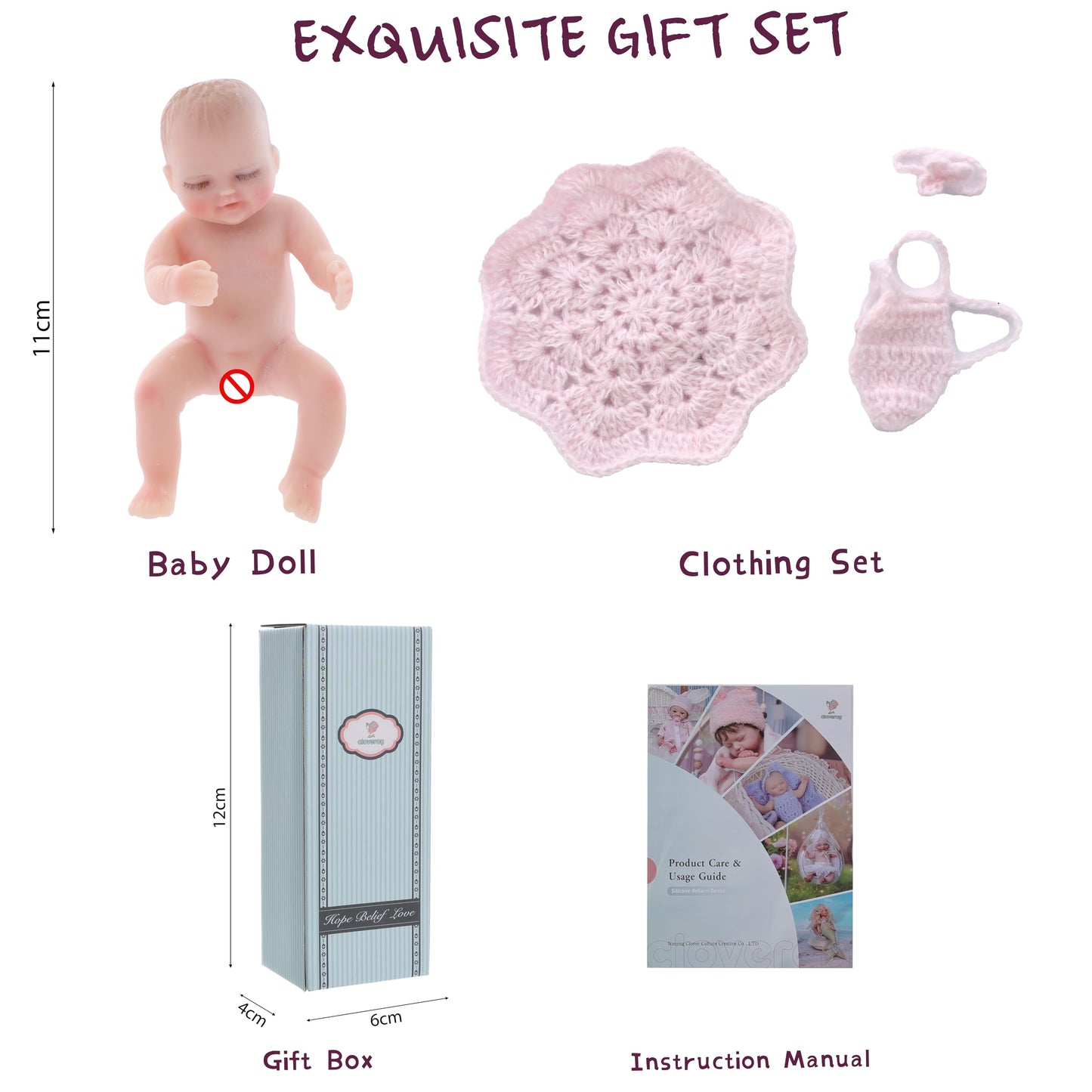 Cloveray 5 inch Mini Platinum Silicone Reborn Baby Doll, Tiny Silicone Baby Dolls，Realistic Newborn Baby Dolls Full Body Stress Relief, Decoration, Gifts, Collectible