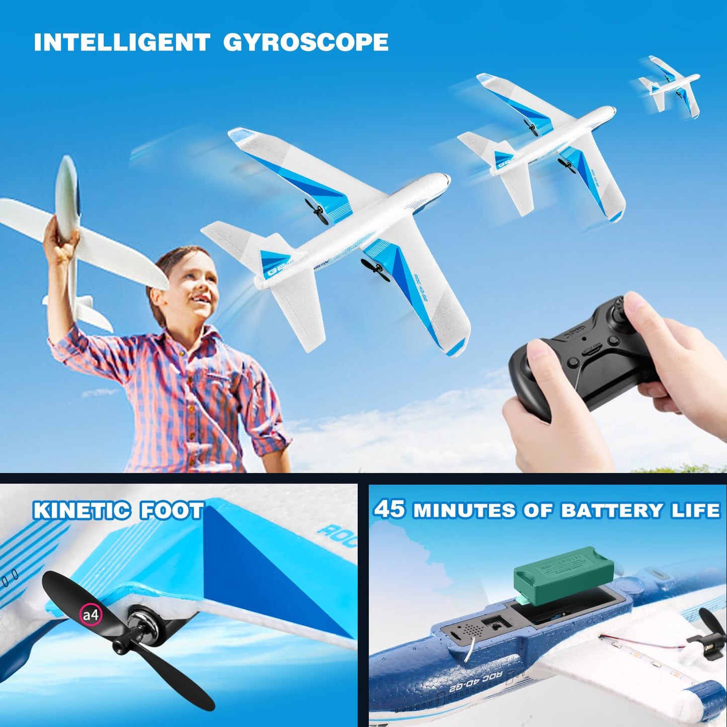 4DRC G2 Foam Remote Control Airplanes RC Planes for Kids Adults, RC Airplane Fighter Jet with 3 Battery for Beginners Adult Light, Airplane Toy Gifts for Kids Boys （3 Battery）
