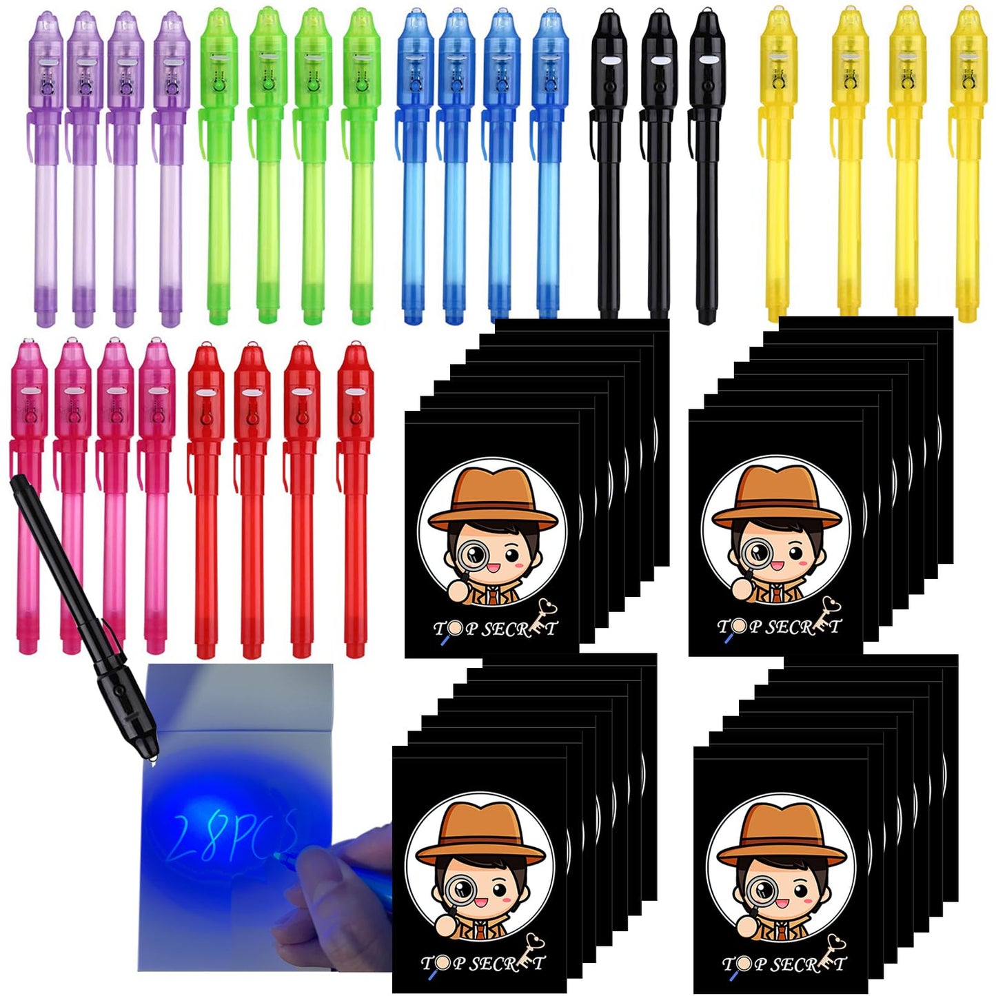 SCStyle Invisible Ink Pen 28Pcs with UV Light Magic Marker for Secret Messages, Writing Information for Birthdays, Easter, Halloween, Christmas Gifts for Students
