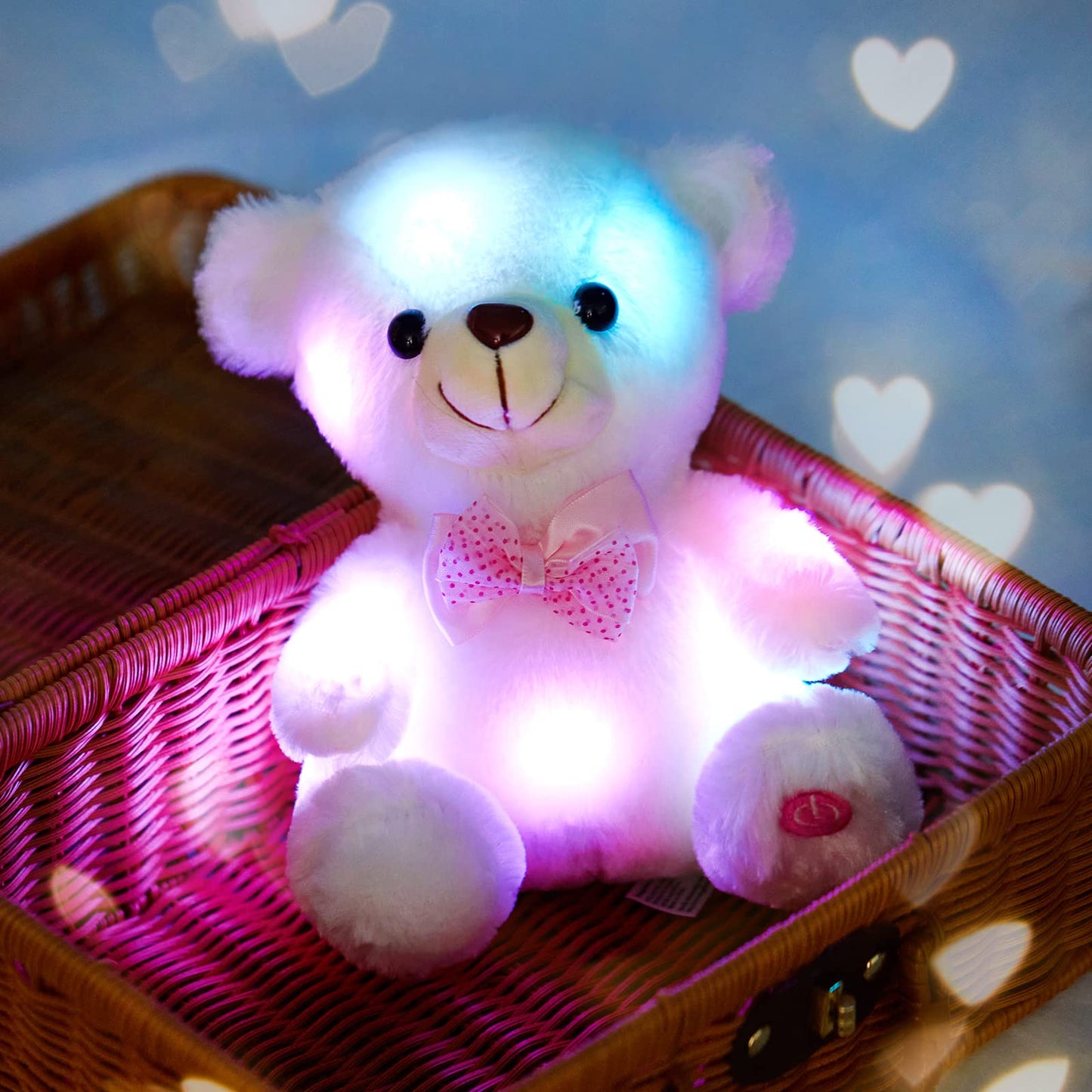 BSTAOFY Light up White Teddy Bear LED Stuffed Animal Soft Nightlight Glow Bear Plush Toy Gifts for Kids Mom Girls Birthday Christmas, 8" (White)