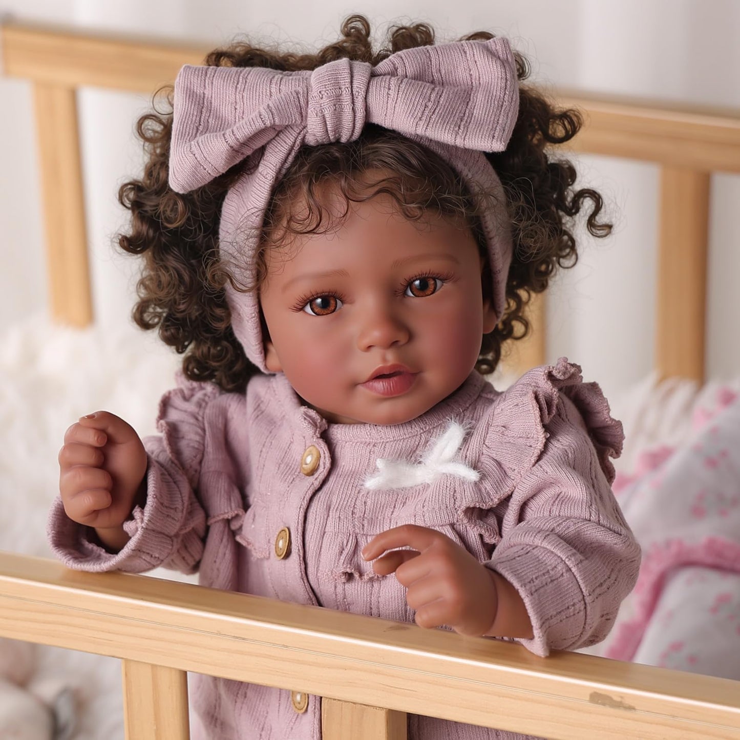 BABESIDE Reborn Baby Dolls Black Girl Callie - 20 Inch Soft Body Realistic Baby Doll Handmade Real Life Baby Dolls with Clothes and Toy Gift for Kids Age 3+