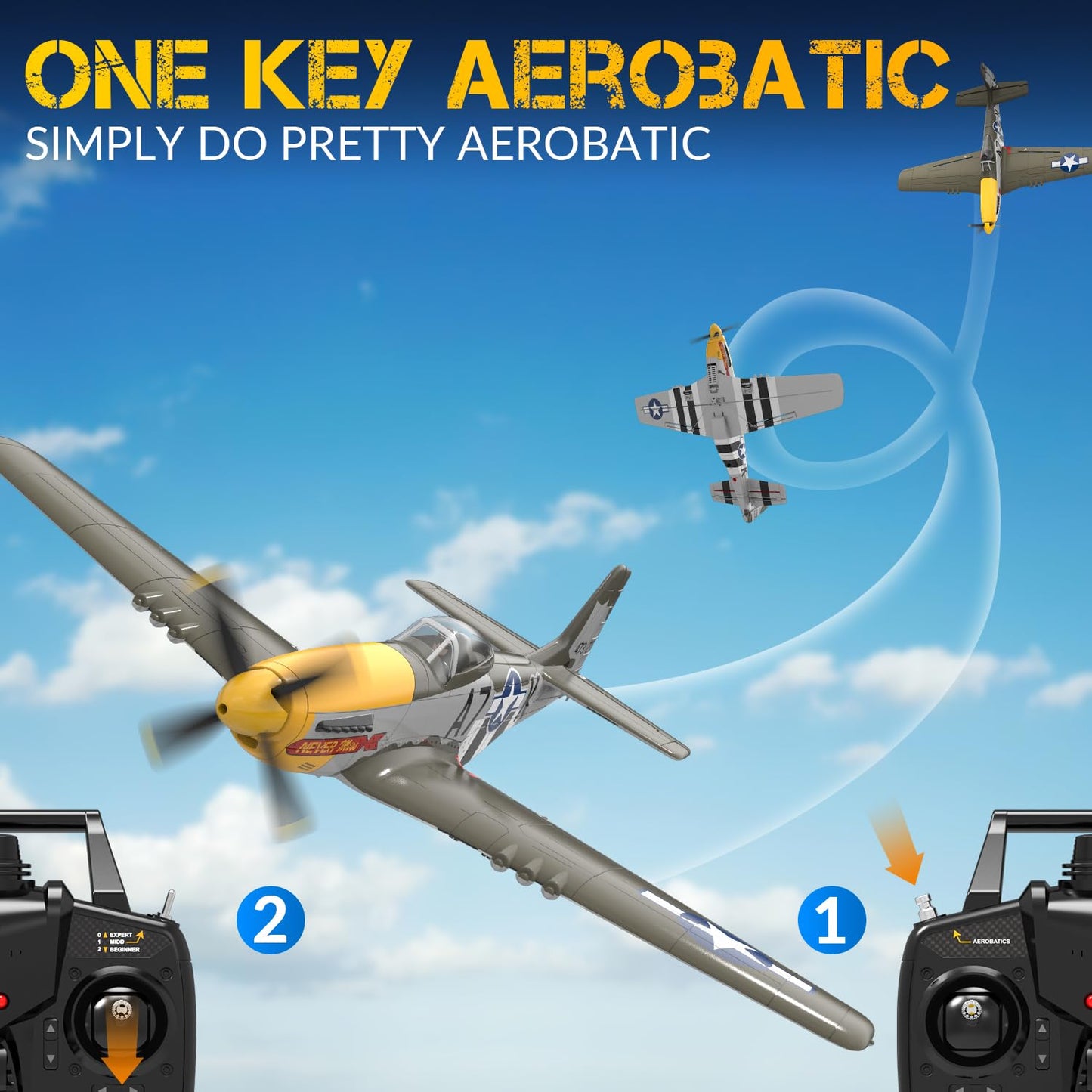 volantexrc Brushless 4CH RC Plane P51D Mustang 500mm Remote Control Airplane Fighter RTF with 6-Axis Gyro, 3 Modes & Aerobatics, 2.4GHz Radio Controlled Aircraft for Beginners & Adults