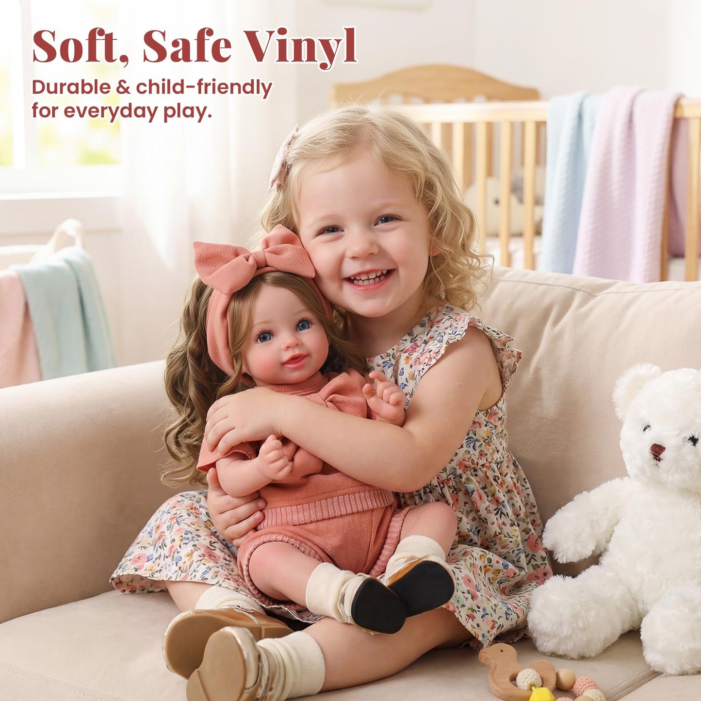 BABESIDE Reborn Baby Dolls, 20Inch Soft Cloth Body Realistic Baby Doll w/Rooted Hair and Open Eye Reborn Doll for Girls Real Life Baby Dolls Perfect for Kids Ages 3+, Playtime and Collection