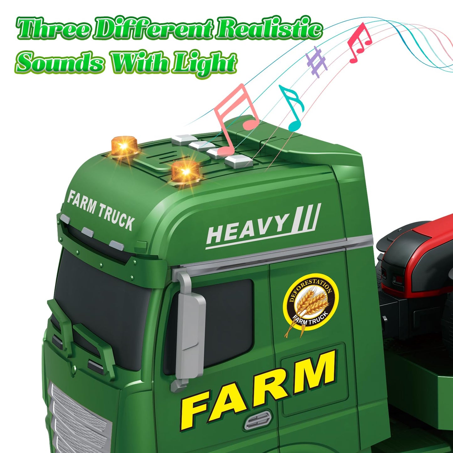 lonfypeng 3-in-1 Farm Truck Toys for Kids Ages 3-6 – 25.6 Inch Extra-Large Inertia Semi Trailer with Lights & Sounds, Detachable Tractor and Light & Sound Farm Vehicle