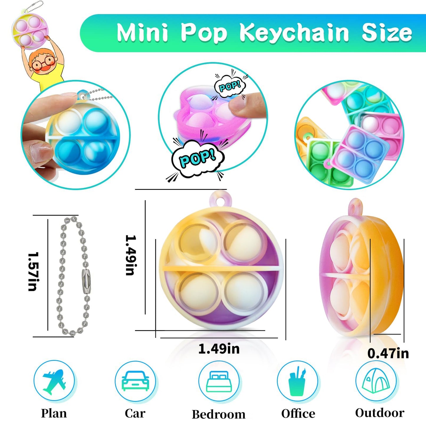 ONKULL Pop Fidget Keychain 90 Pack ,Mini Fidget Toys Bulk ,Sensory Toys for Kids ,Party Favors for Kids 4-8,8-12 Year ,Back to School Gifts for Classroom ,Birthday Goodie Bags Stuffers