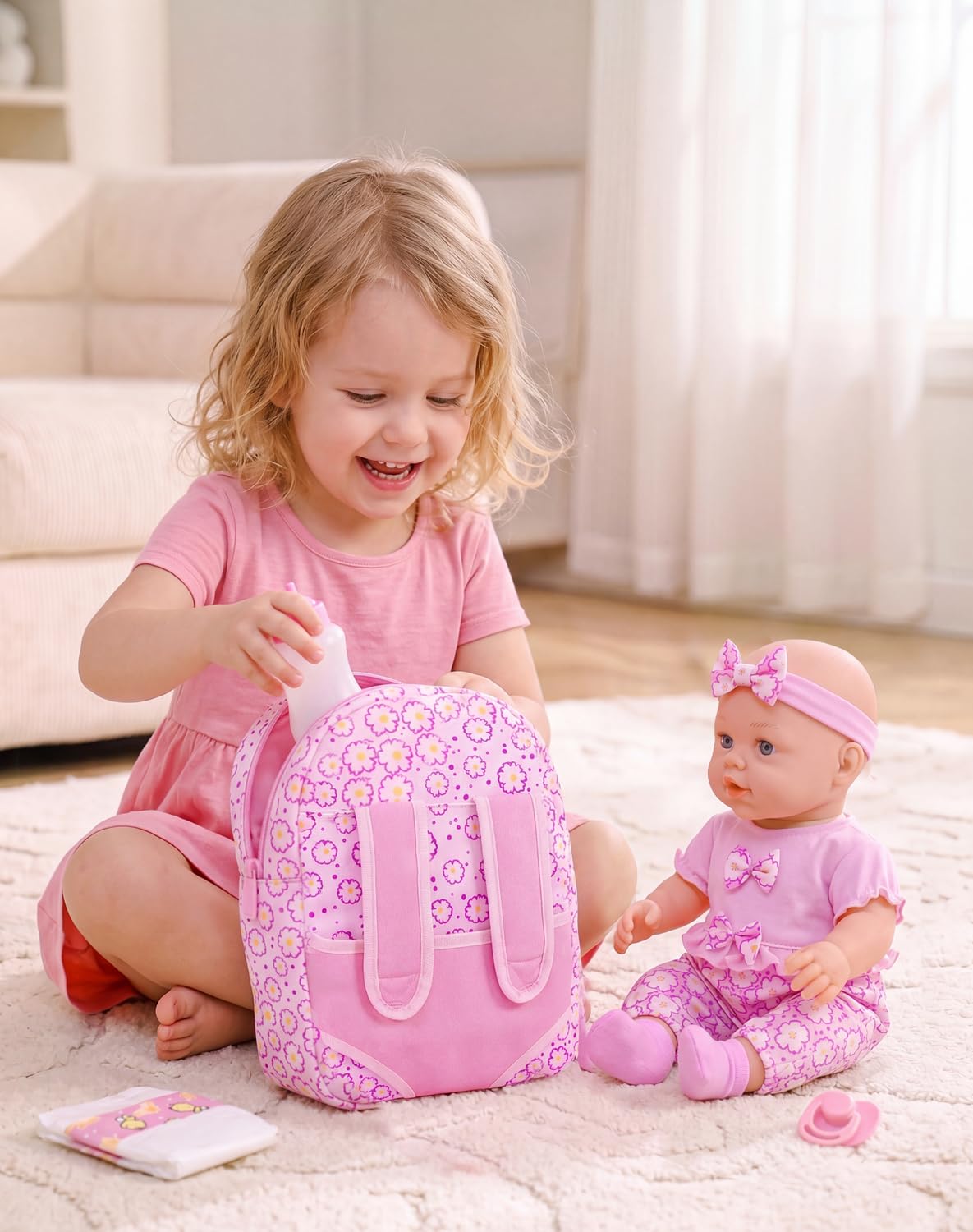 UZIDBTO 12 Inch Baby Dolls with Backpack Carrier Can Store Doll Clothes and Accessories,12" Reborn Baby Doll Set in Gift Box with Feeding Bottle Nipple Diaper for Kids Toddler Age 3+