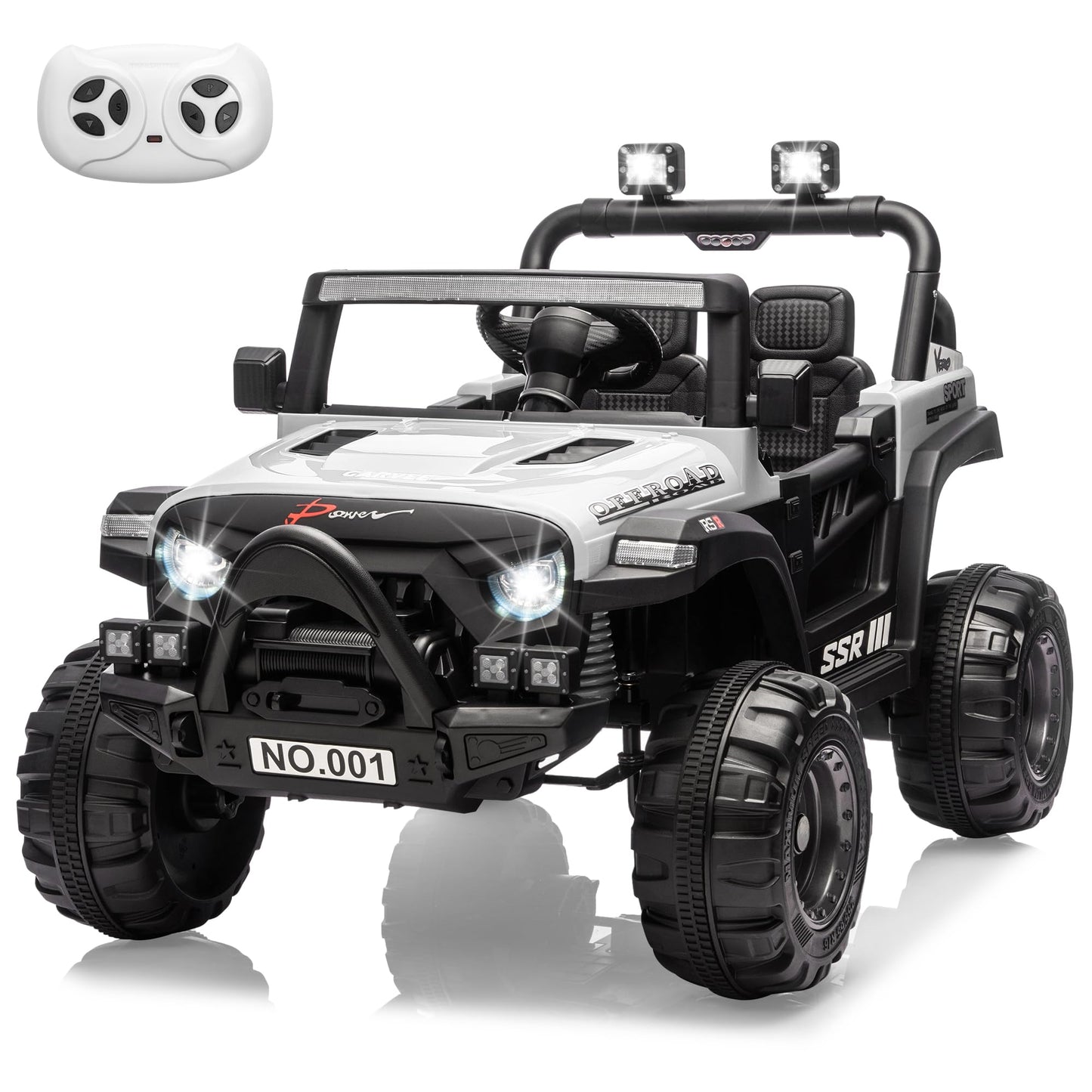 Kids Ride On Truck Car, 12V Ride On Toy Battery Powered Vehicles w/Parent Remote, Spring Suspension, Electric Car for Kids with Bluetooth Music, LED Light, Ideal Car Gift for Boys Girls, White