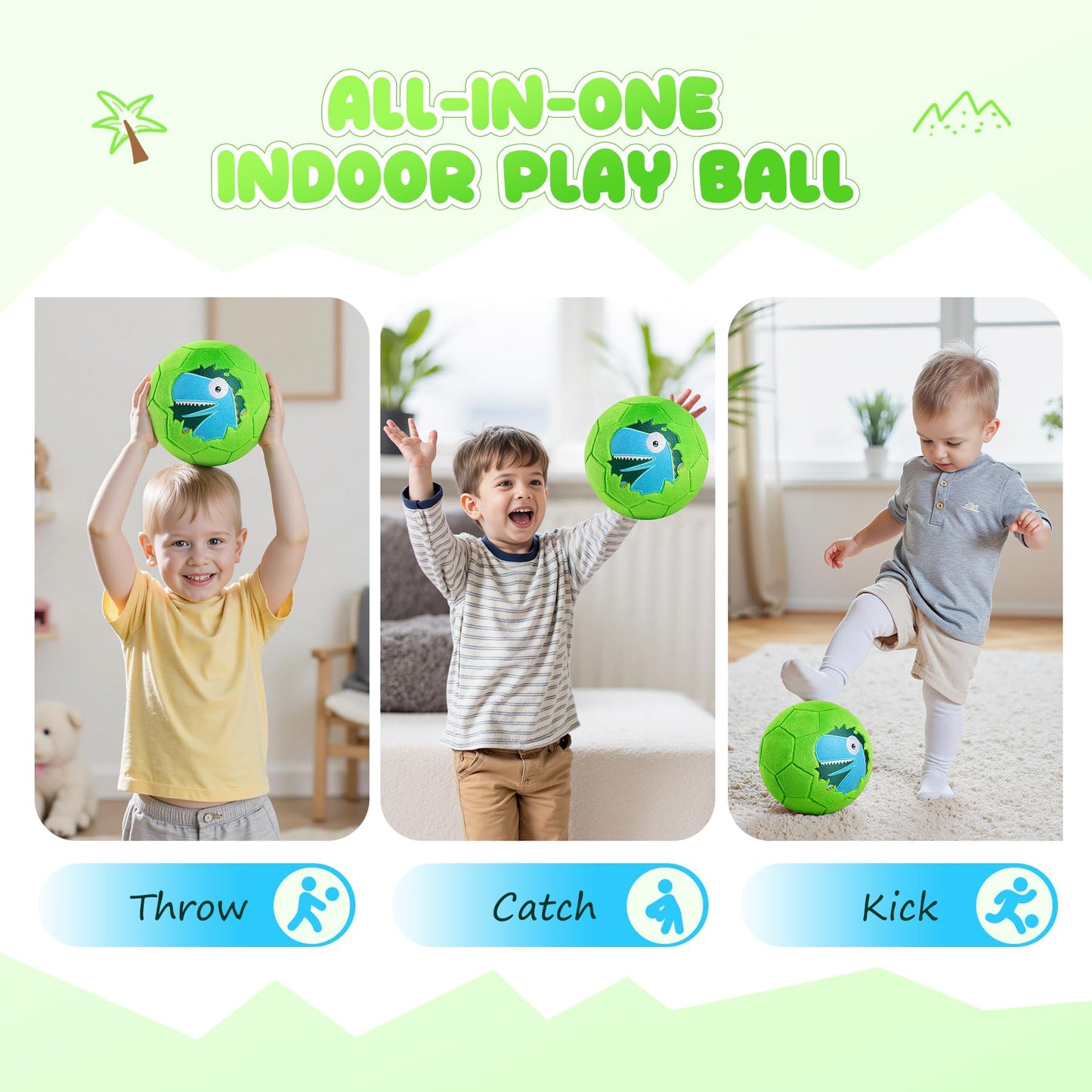 Soft Ball for Toddlers & Babies - Small, Safe & Easy-to-Grip Kickball, Dinosaur & Unicorn Design Soccer Ball - Great First Birthday Gift for Boys & Girls, Plush Indoor Soccer Toy for Ages 1-3 3-8