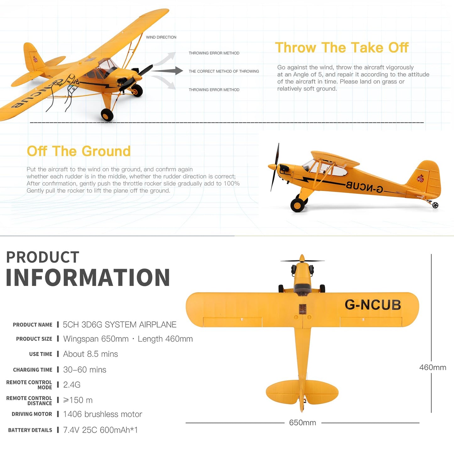 Ssccgym Large Brushless Remote Control Plane XK A160 RC Aircraft Glider J3 6-Axis Gyroscope 5-Channel 3D Stunt Somersault Flight 6 AXIS Gyro 2Batteries for Hobbies Expert 14Y+