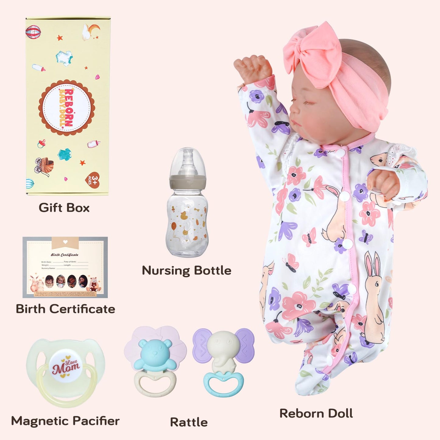 BABESIDE Reborn Baby Dolls Girl – 17 Inch Lifelike Handmade Soft Vinyl Baby Doll, Real Life Baby Doll with Accessories, Gift for Girls Age 3+ Pretend Play & Collection