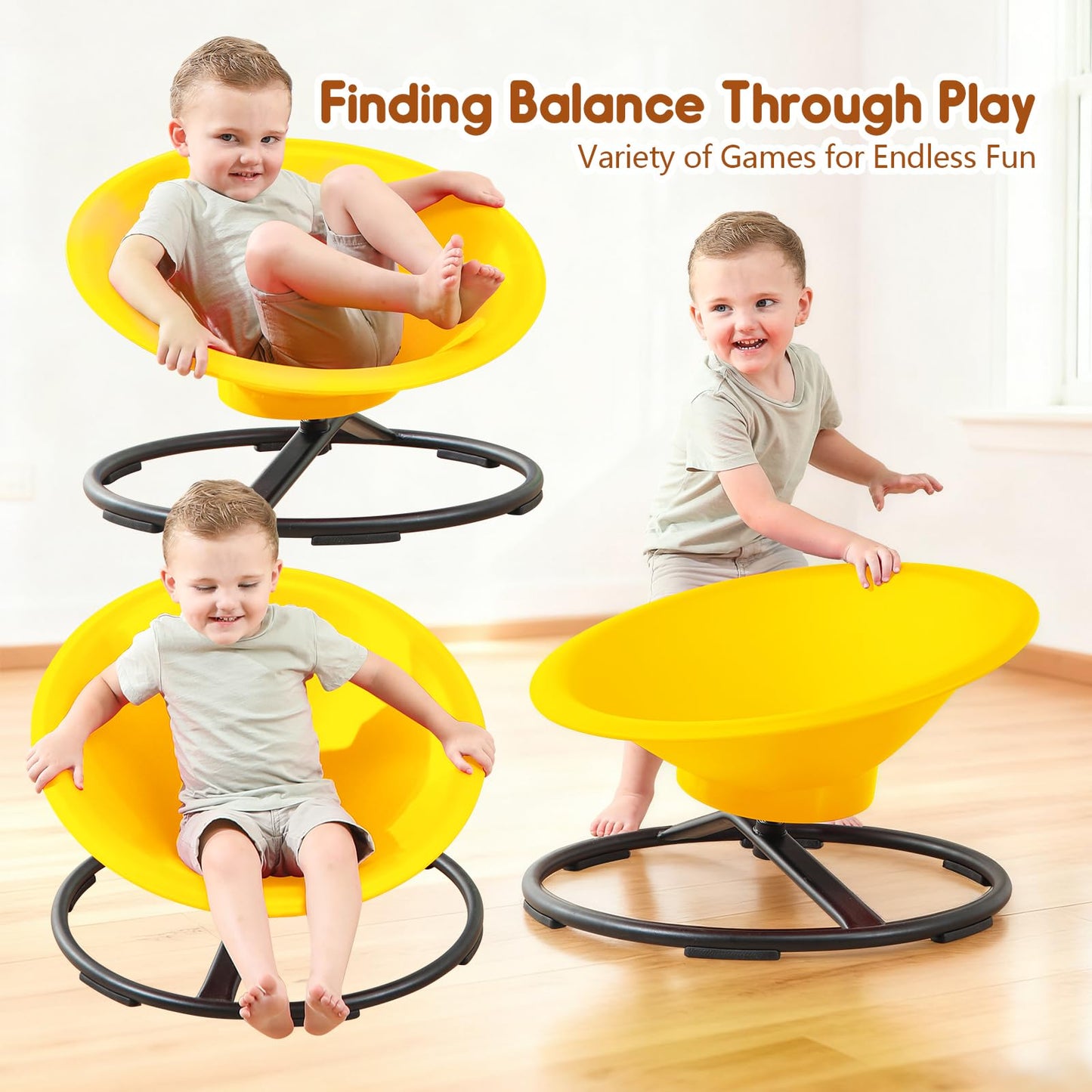HAPPYMATY Spinning Chair for Autistic Kids, Sit and Spin Autism Toys for Age 3+, Sensory Swivel Chair Enhancing Motor Skills, Sensory Toys for Kids with Autism (Yellow)