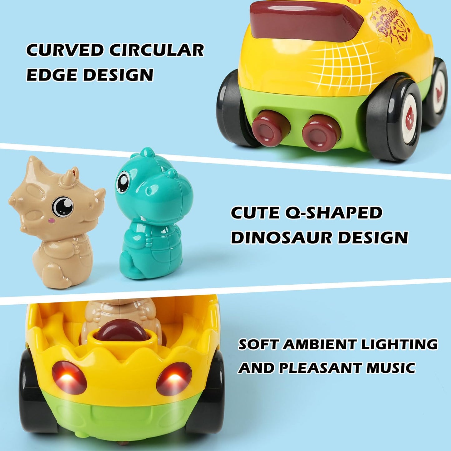 QPOU 2-Pack Remote Control Dinosaur Toy Car for Kids - Birthday Gifts for Boys Toddlers Ages 18+ Months, 2 3 4 5 Year Old, Dino RC Vehicle with Lights and Music