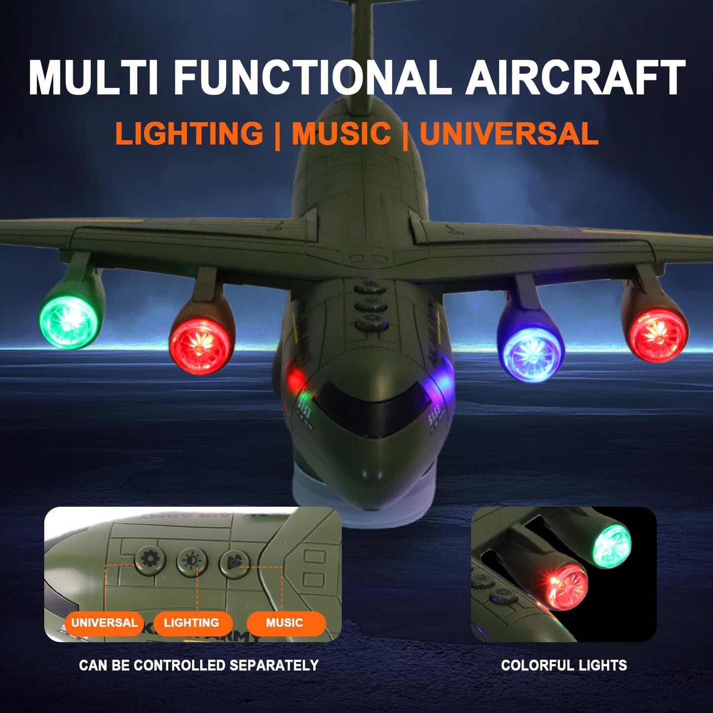 Military Transport Aircraft | Kids Airplane Toy with Light and Sound Effects | Cargo Plane Toy in Army Green | Army Toys for Boys | Military Toys for Toddlers | Holiday & Birthday Gift for Kids
