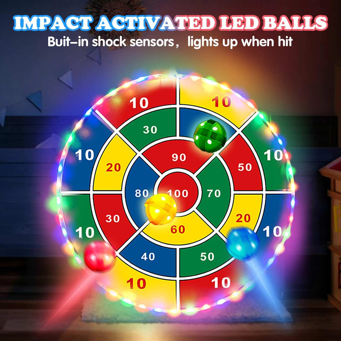 Dart Board for Kids, 29" Light Up Kids Dart Board with LED Sticky Balls Glow in the Dark Games Indoor Outdoor Toys Games for Kids Ages 4-8, Birthday Party Games Gift for Kids Ages 4 5 6 7 8 9 10 11 12