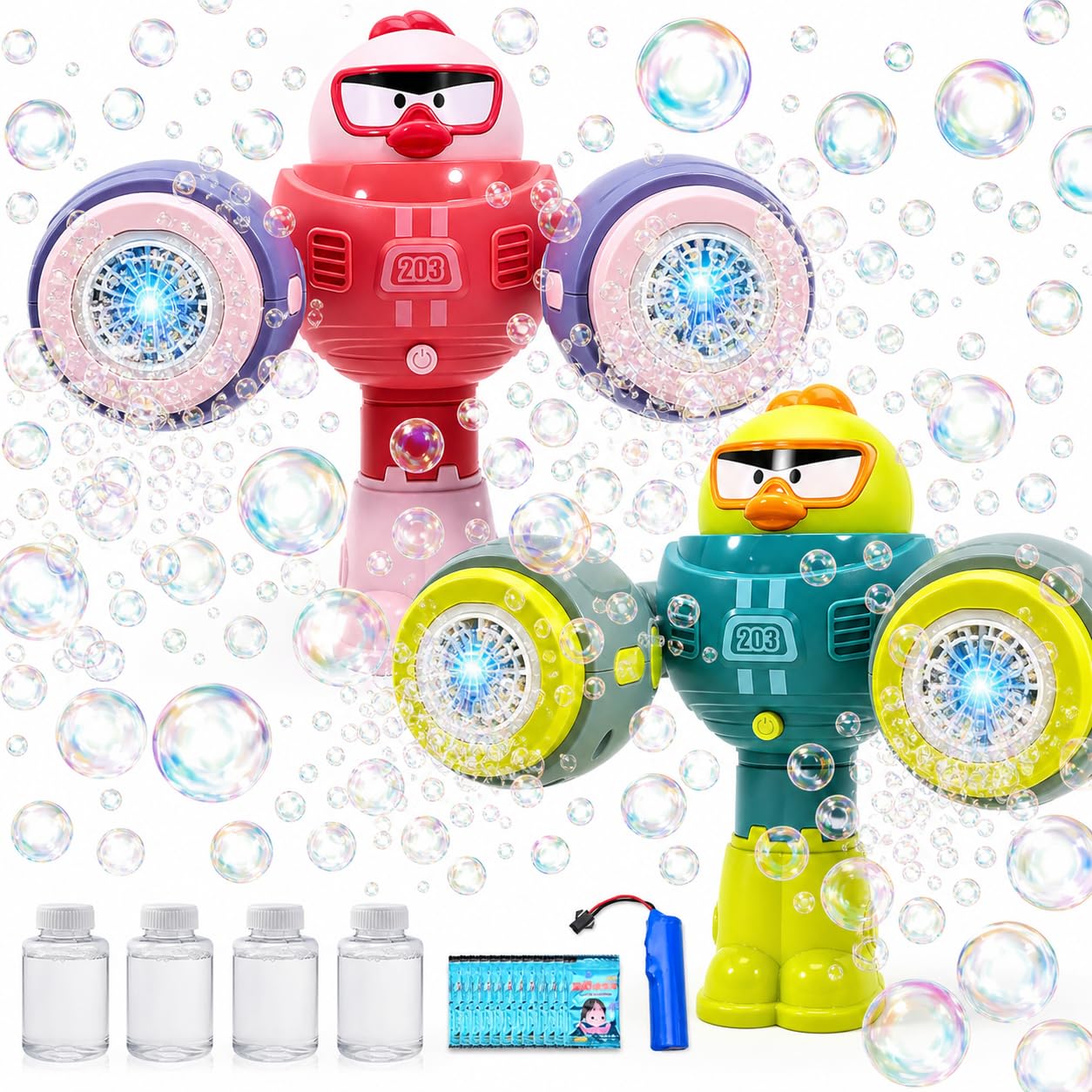 Bubble Gun for Kids 2 Pack, Automatic Bubble Machine, Rechargeable Dual-Outlet Blaster with LED for Yard Beach Party Outdoor Toys for Ages 4-8