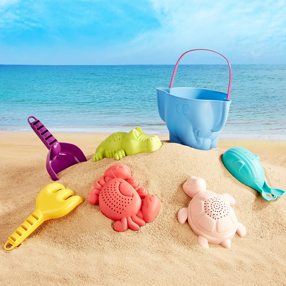 hahaland Beach Toys for Toddlers 1-3 - Sand Toys for Toddlers 1-3, Baby Bucket Rake Shovel Set, Bath Water Outdoor Toy for Boys Girls, Sandbox Toy for 1 Year Old Toddler Toys Age 1-2