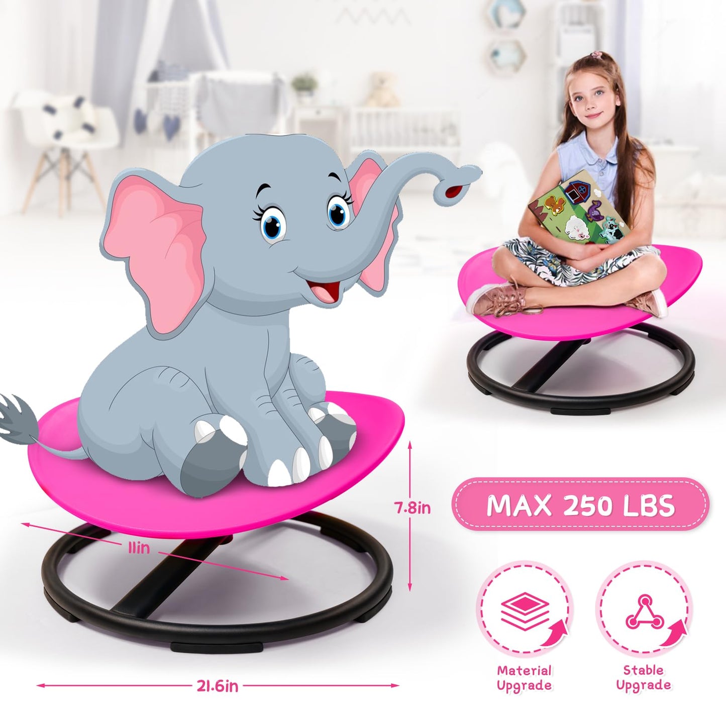 LWuuywa Kids Sensory Swivel Chair, Sensory Spinning Chair for Autism Kids, Body Coordination Training Chairs, Spin Seat, Metal Base, Non-Slip Design (Rose)
