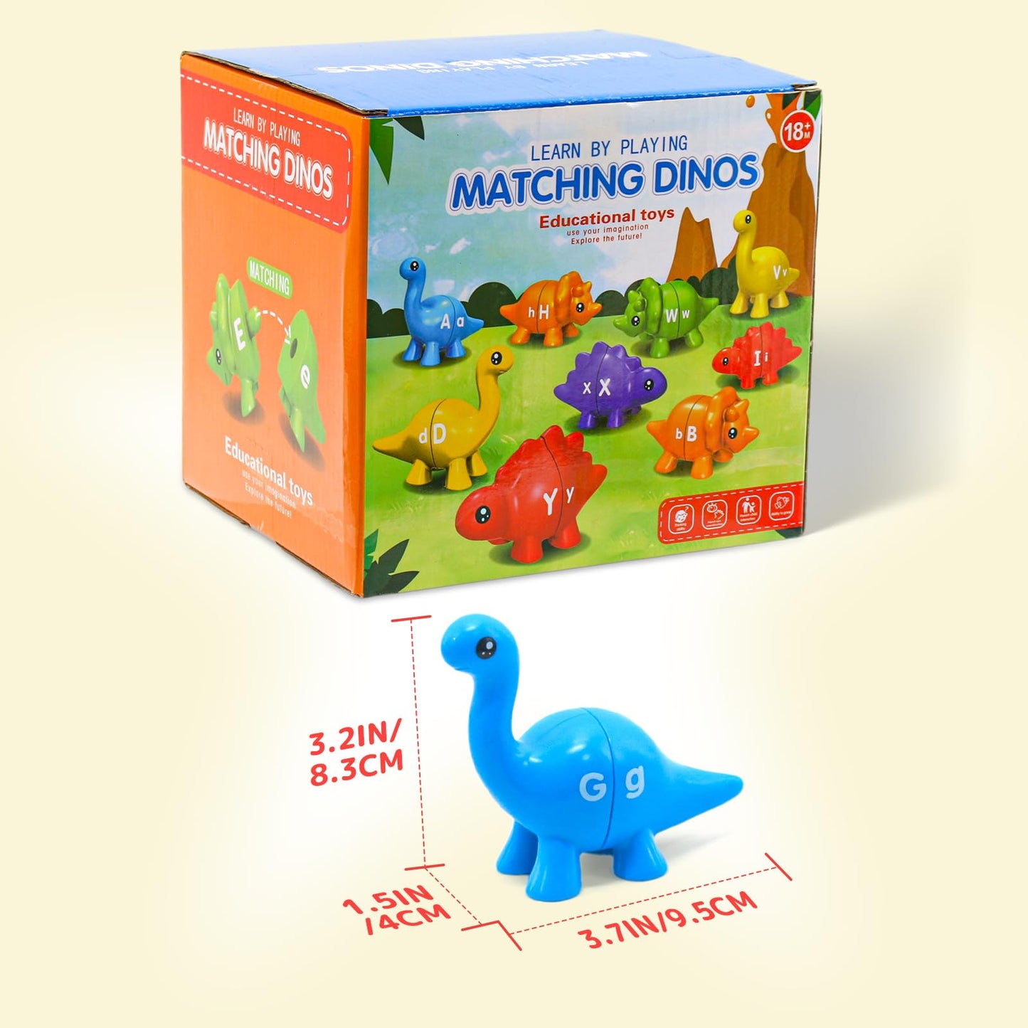 26Pcs Matching Letters Fine Motor Toy, Alphabet Match Game Educational Toys for Toddlers 1-3 Dinosaur Alphabet Learning Toy for Toddler Age 1, 2, 3 Montessori Preschool Educational Toy（New Model）