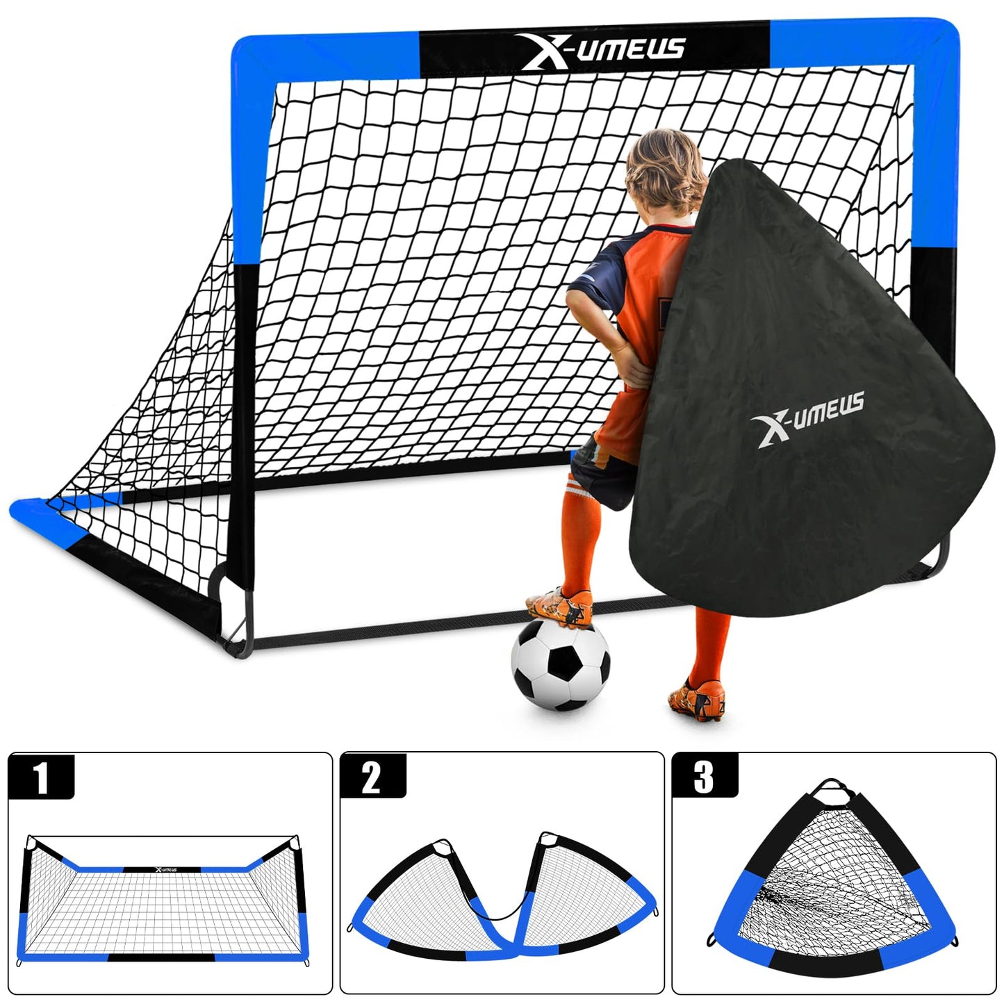 Kids Soccer Goals for Backyard Set of 2, 4 x 3 ft/6 x 4 Toddler Soccer Goal Training Equipment with Soccer Ball, Cones, Pop Up Soccer Net for Kids Age 3-5 4-6 6-8 8-12 10-12 Outdoor Games Sports Gifts