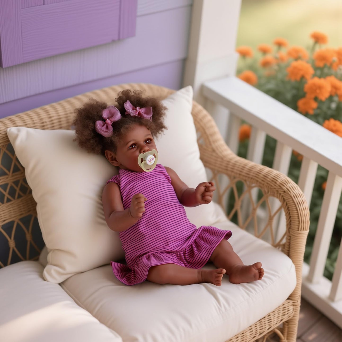 JIZHI Reborn Baby Dolls Black - 22 Inch Lifelike Soft Body Realistic-Newborn Baby Dolls Taupe Eyes Caramel Skin Tone Pink Striped Skirt Real Life and Toy Accessories Gift for Kids Age 3