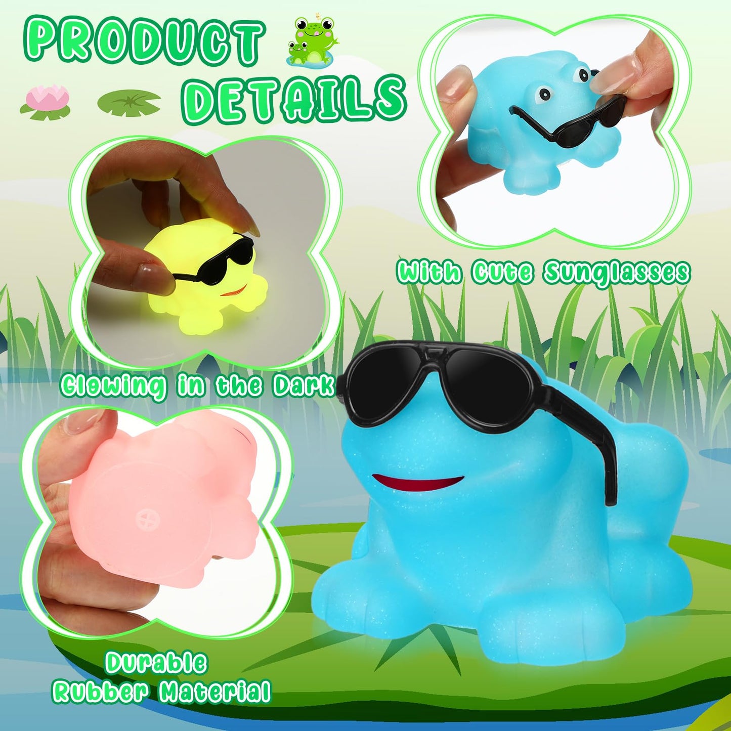 Halloscume 36 Pack Spring Rubber Frogs Bulk Squeak and Floating Rubber Bath Toy Glow in the Dark Mini Floating Frogs for Baby Shower Birthday Party Favors Classroom Exchange Gifts Prizes, Colorful
