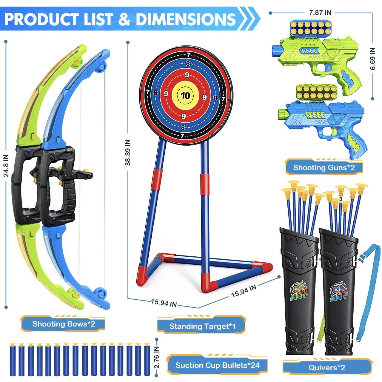 polokping 2 Pack Bow and Arrow Toy for 5 6 7 8 9 10+ Year Old Boys, Ideal Gift for Kids, Indoor Outdoor Shooting Game Toy for Ages 4-8 8-12, LED Light Up Archery Set with 12 Suction Cup Arrows