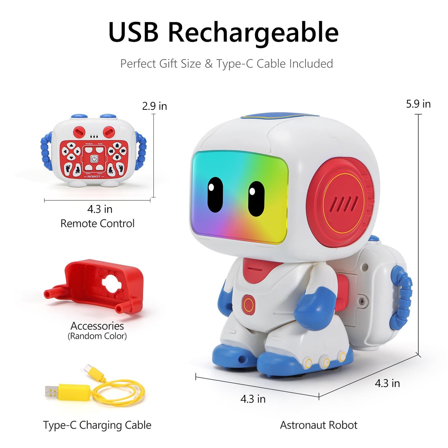 GILOBABY Programmable RC Robot Toy for Kids, Rechargeable STEM Astronaut w/LED Face, Playback Mode, Dancing, Remote Jetpack, Gift for 4 5 6 7 8 Year Old Boys Girls (Blue-r)