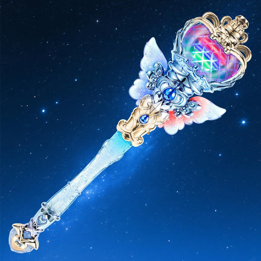 EZVYAO Light Up Princess Wand with Spinning LEDs & Music - Rechargeable Magic Fairy Toys for Kids Girls - Birthday Cosplay Party Favors, Blue