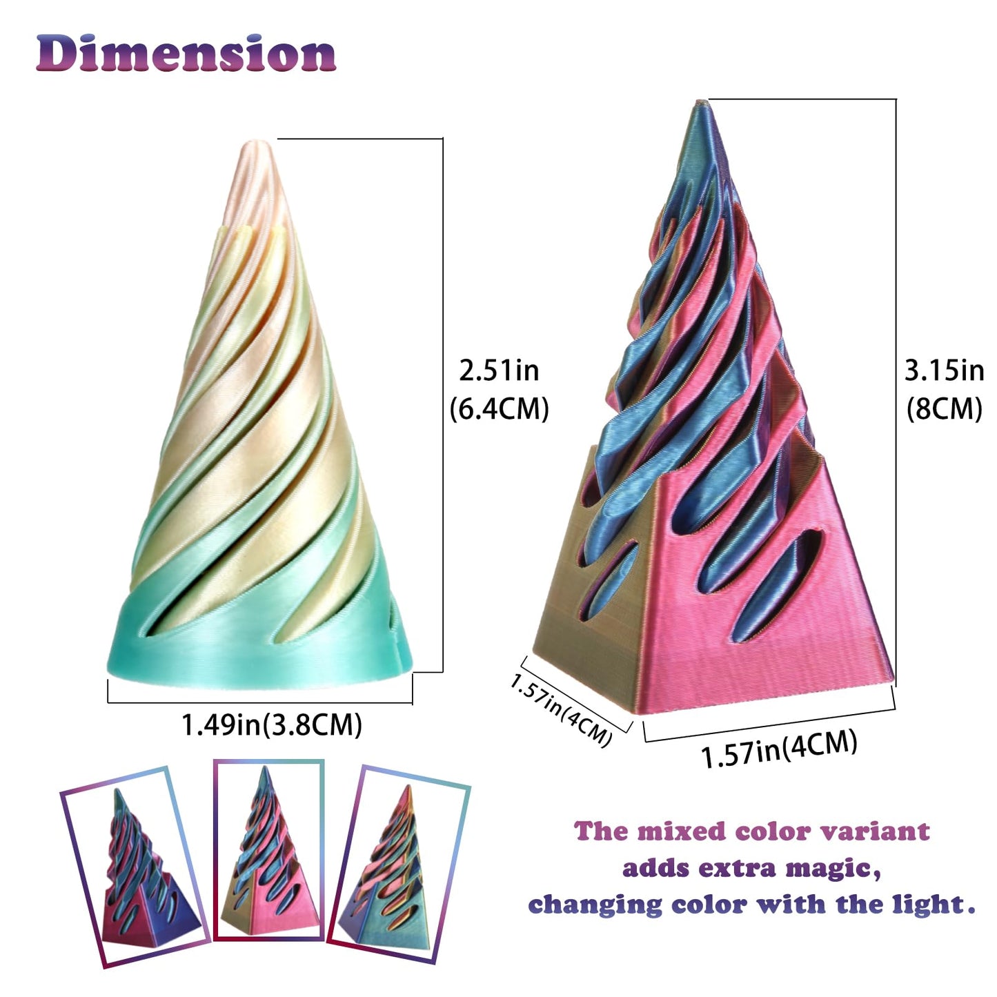 Pyramid Spiral Cone Toy - Reversible Passthrough Sculpture for Calmness & Relaxation - Impossible 3D Printed Optical Illusion Gadget, Fidget Desk Toy for Kids & Adults