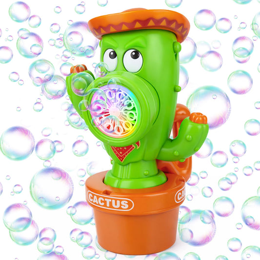 Vodolo Cactus Bubble Machine for Kid, Handheld Automatic Bubble Blower with Lights and Music， Swing Dance Bubble Maker Blower Blaster Outdoor Toys