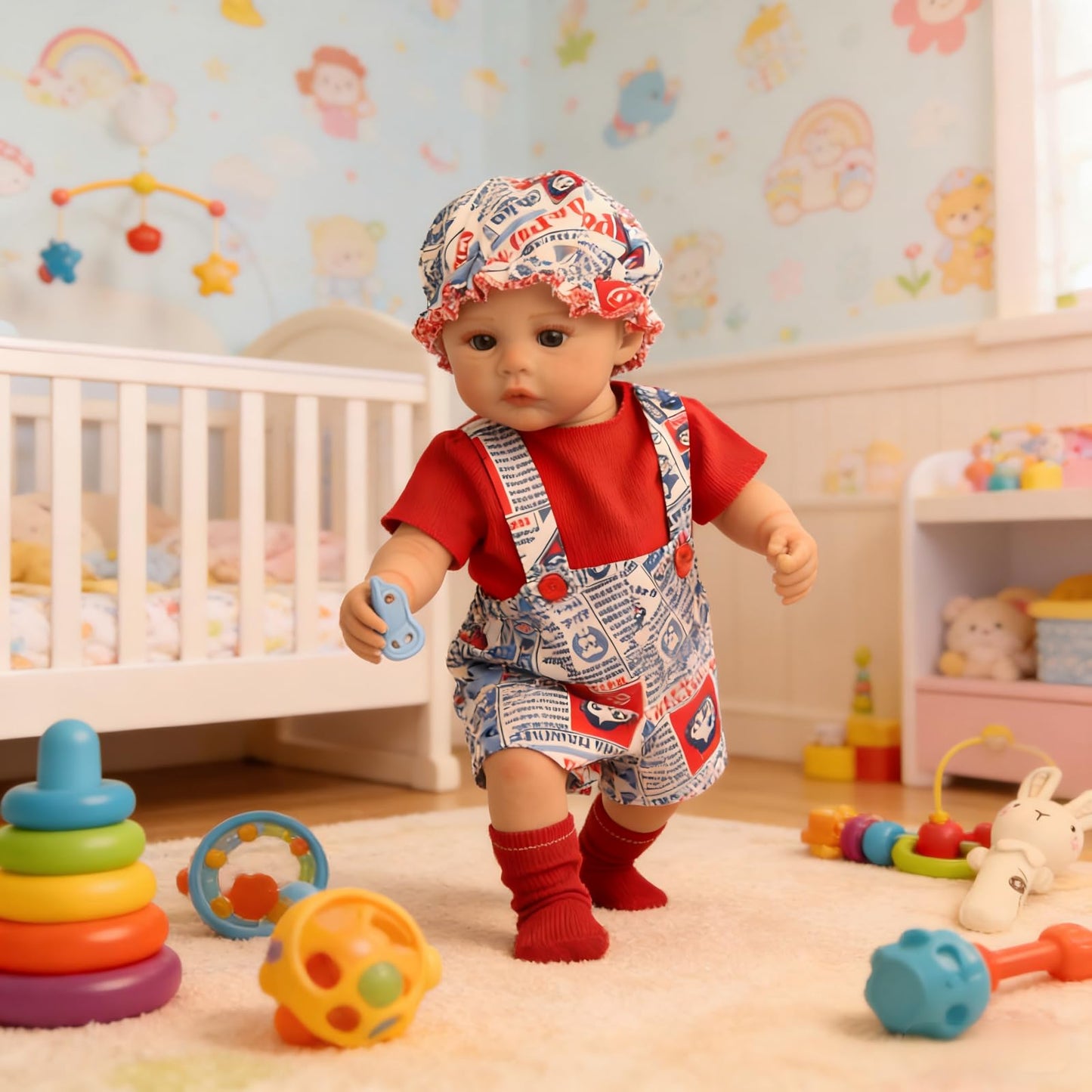 PUAMUBUA Reborn Baby Dolls,18 Inch Realistic Baby Doll Girl,Muñecas De Siliconawith Cute Soft Vinyl Body, Real Baby Doll Newborn Lifelike Baby Gift with Accessories for 3+ Years Old Kids (Red)