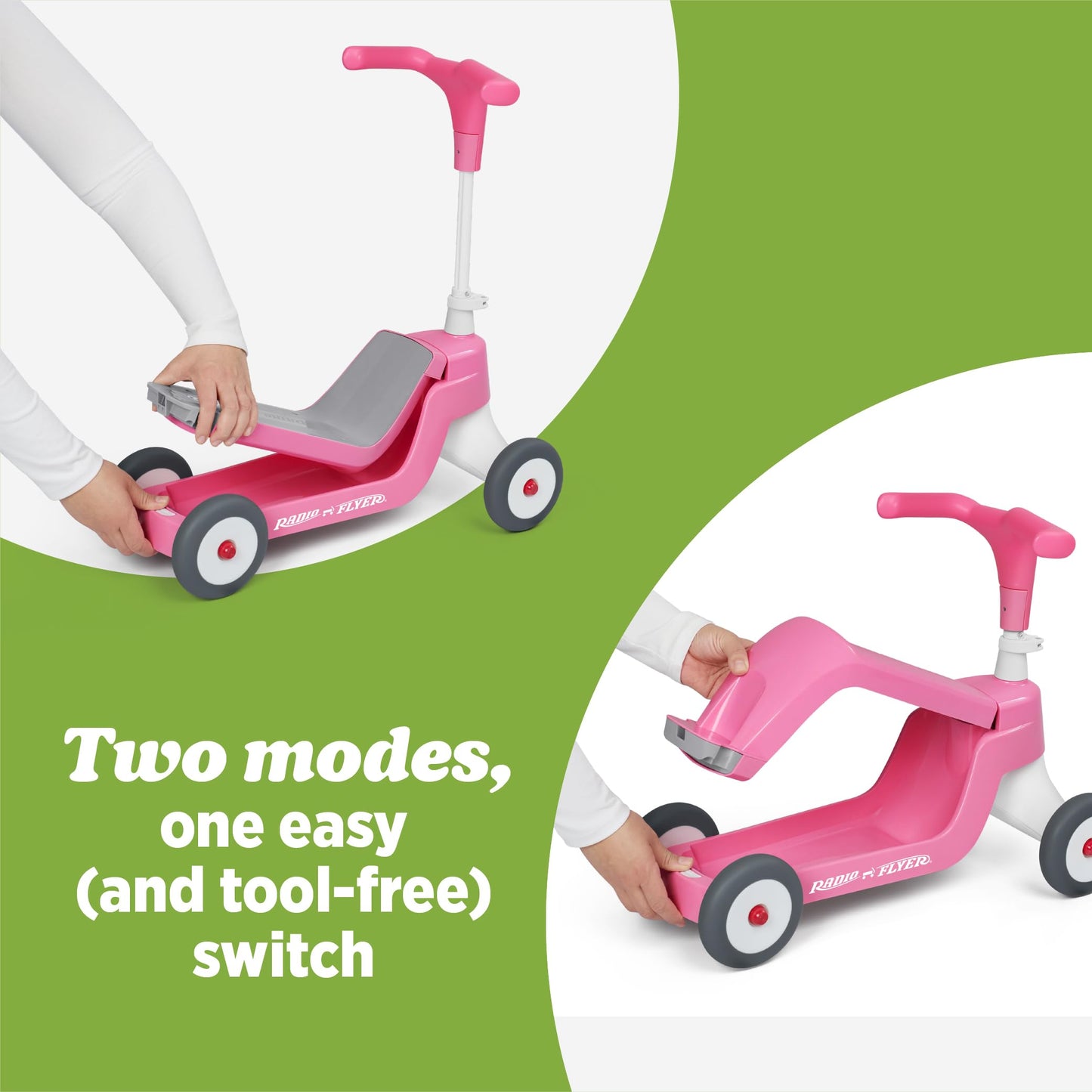 Radio Flyer Scoot 2 Scooter, Pink, for Kids Ages 1-4, Ride On Toy or 4-Wheel Kids Scooter, Durable Wheels and Frame, Converts Easily with Flip Deck, Toddler Ride On Toys (Amazon Exclusive)